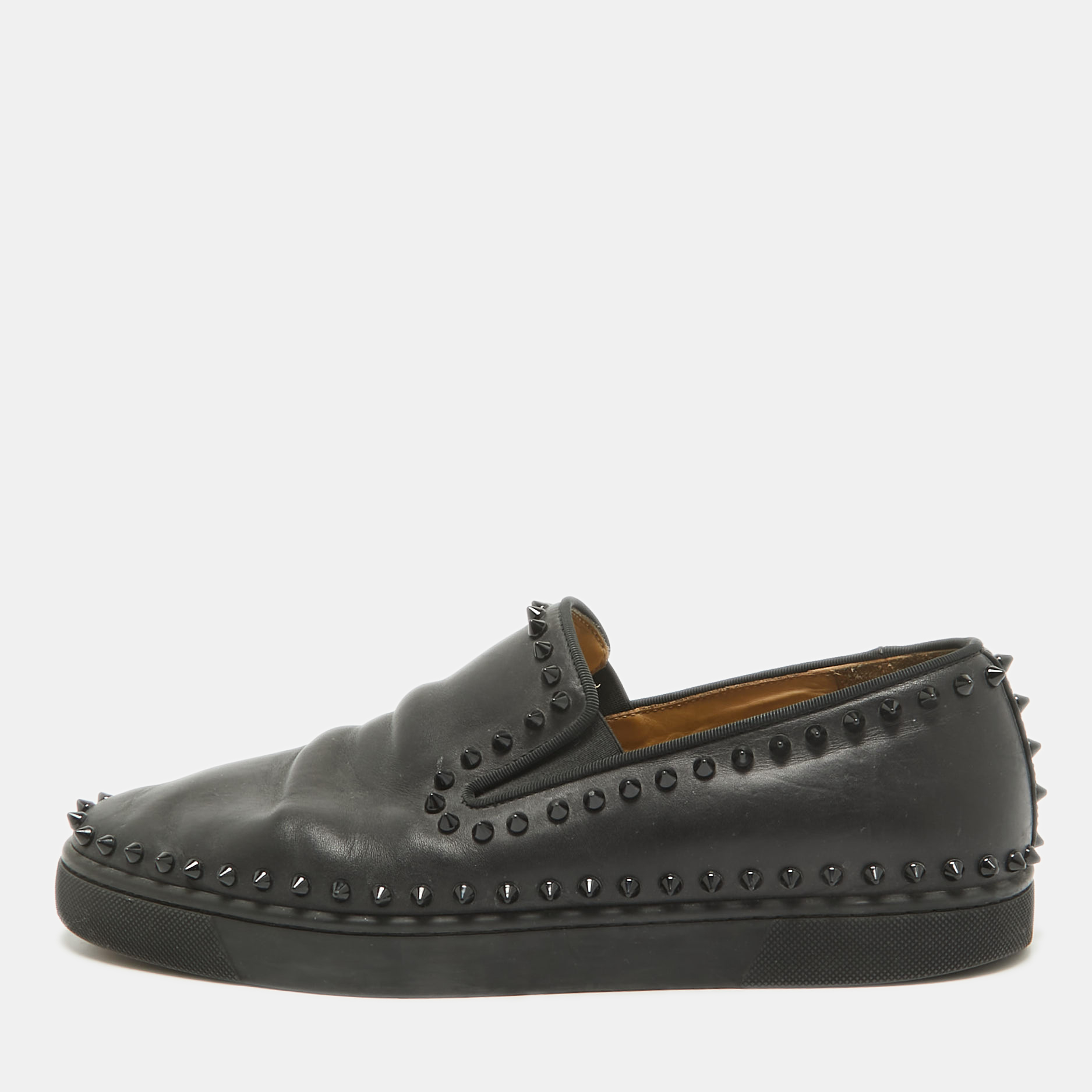 

Christian Louboutin Black Leather Pik Boat Slip On Sneakers Size