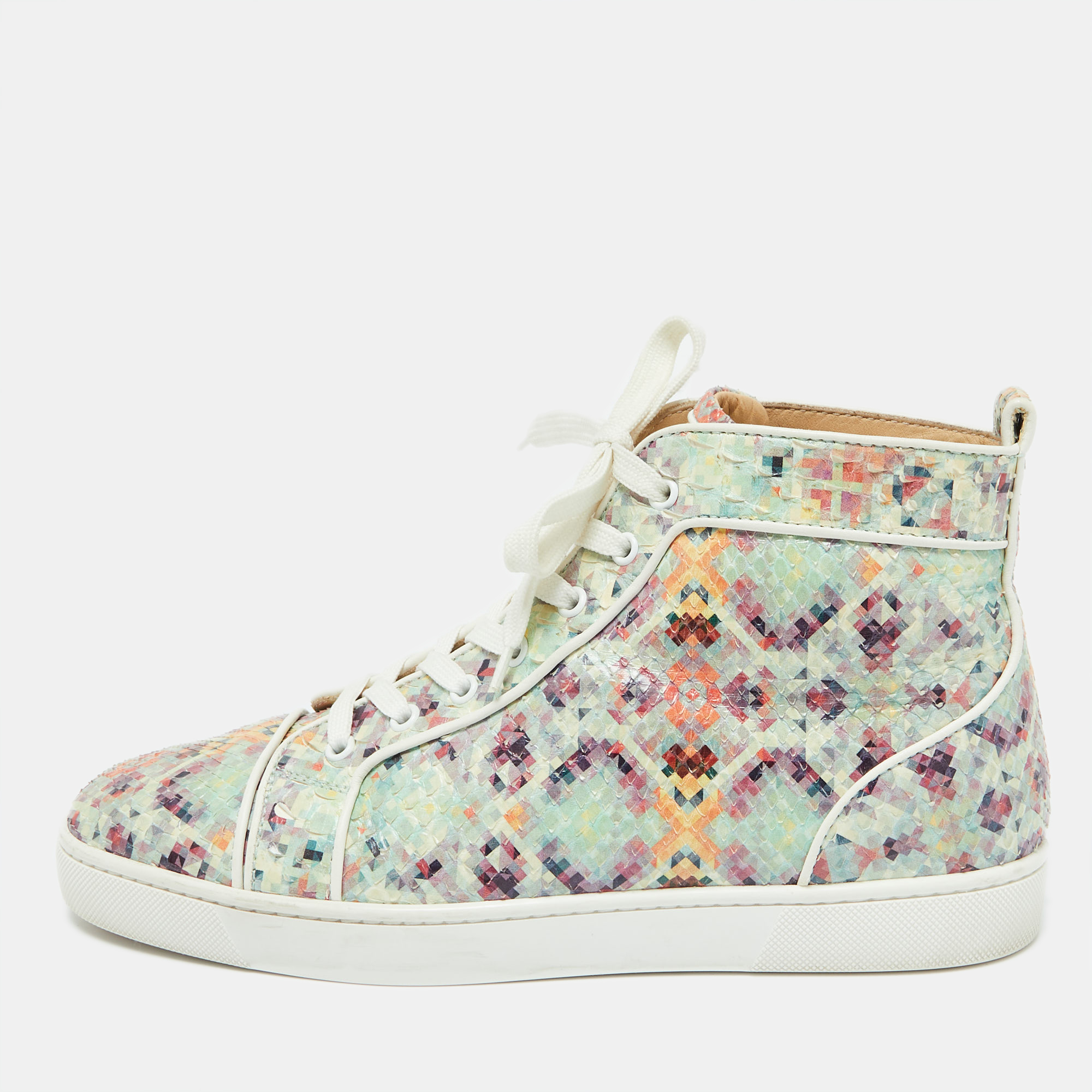 

Christian Louboutin Multicolor Snakeskin Leather Louis High Top Sneakers Size