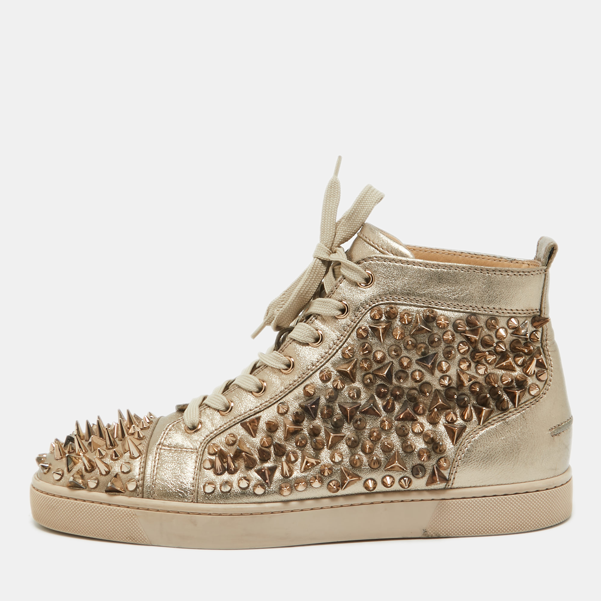 

Christian Louboutin Gold Leather Pik Pik Louis High Top Sneakers Size