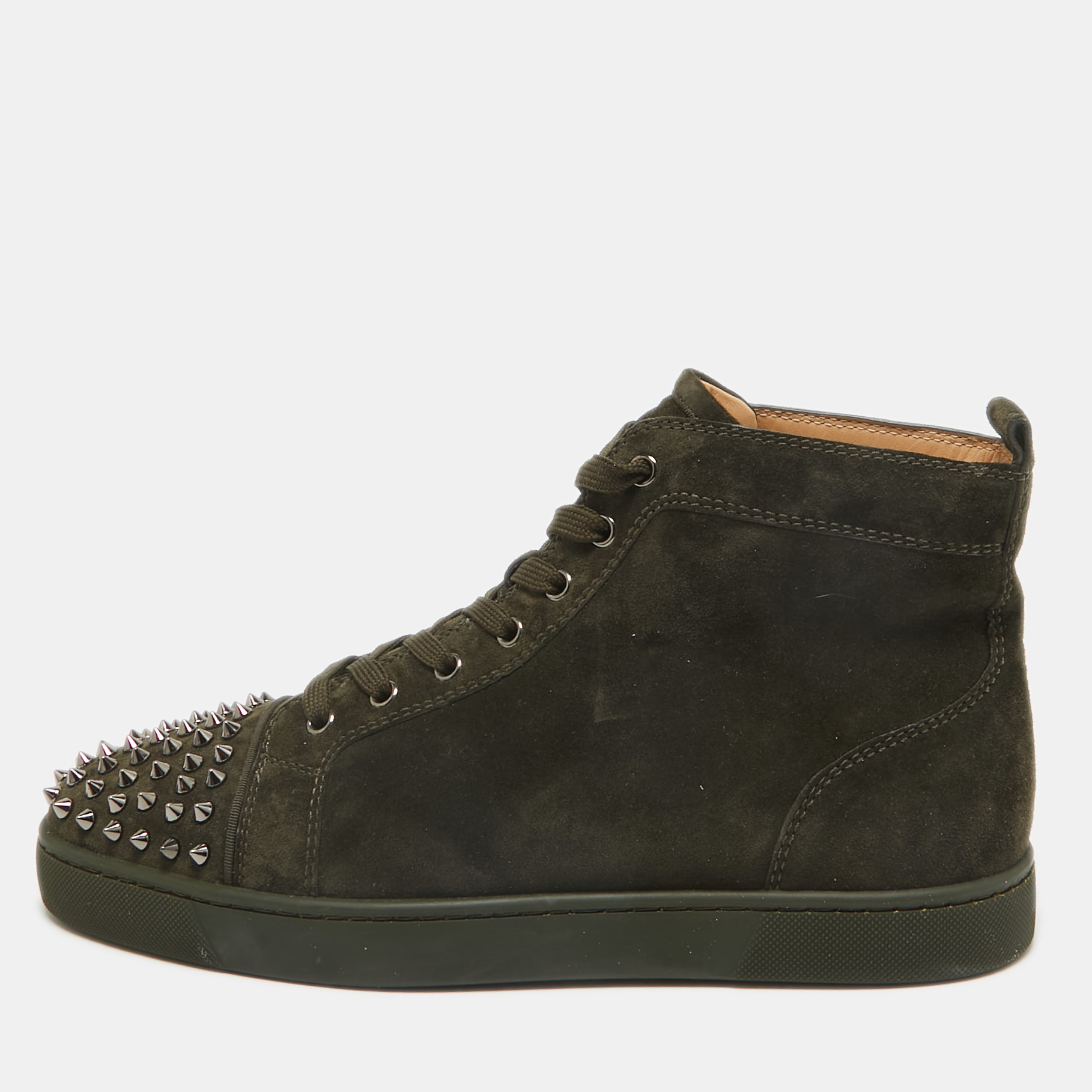 

Christian Louboutin Olive Green Suede Lou Spikes Sneakers Size