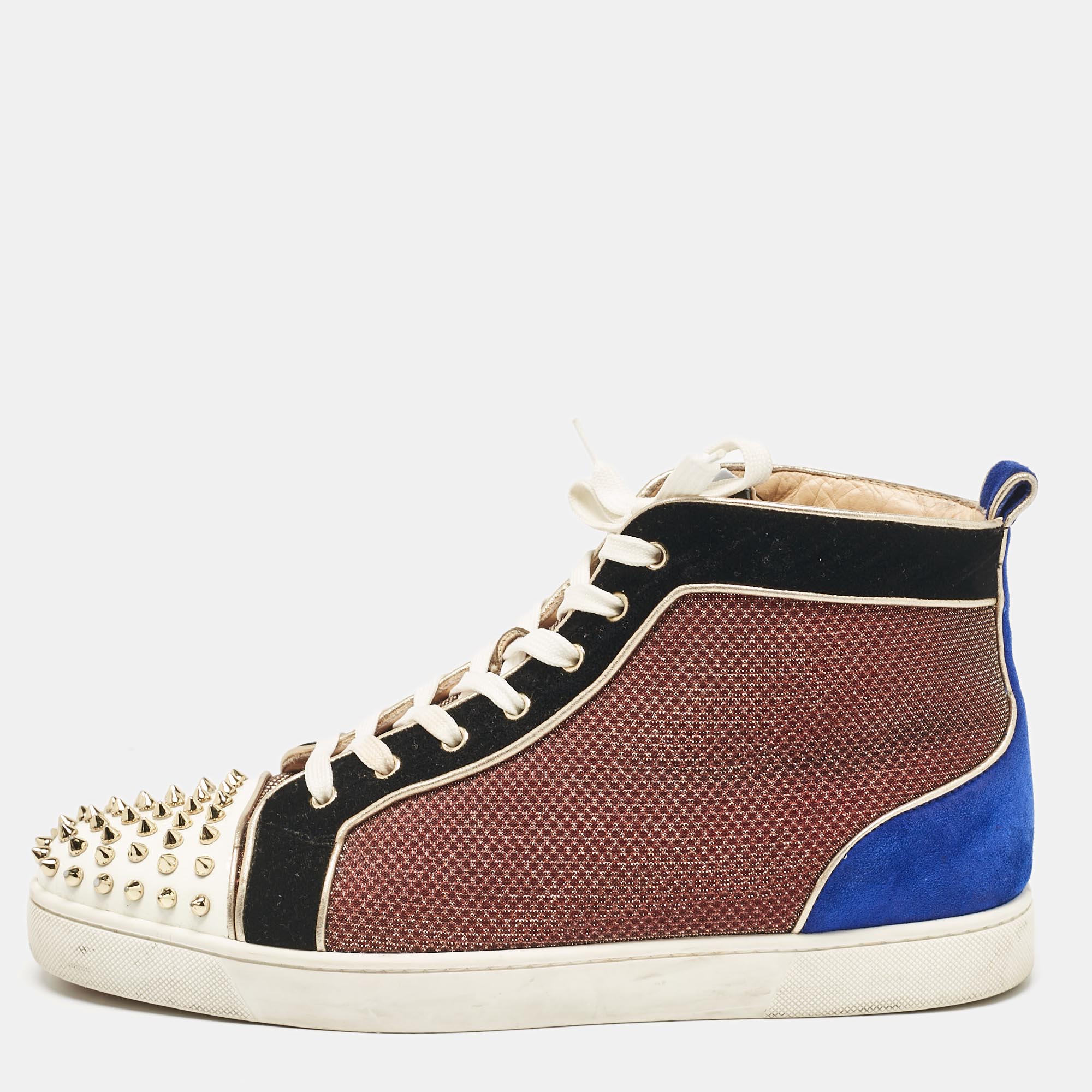 

Christian Louboutin Multicolor Leather and Suede Lou Spikes High Top Sneakers Size