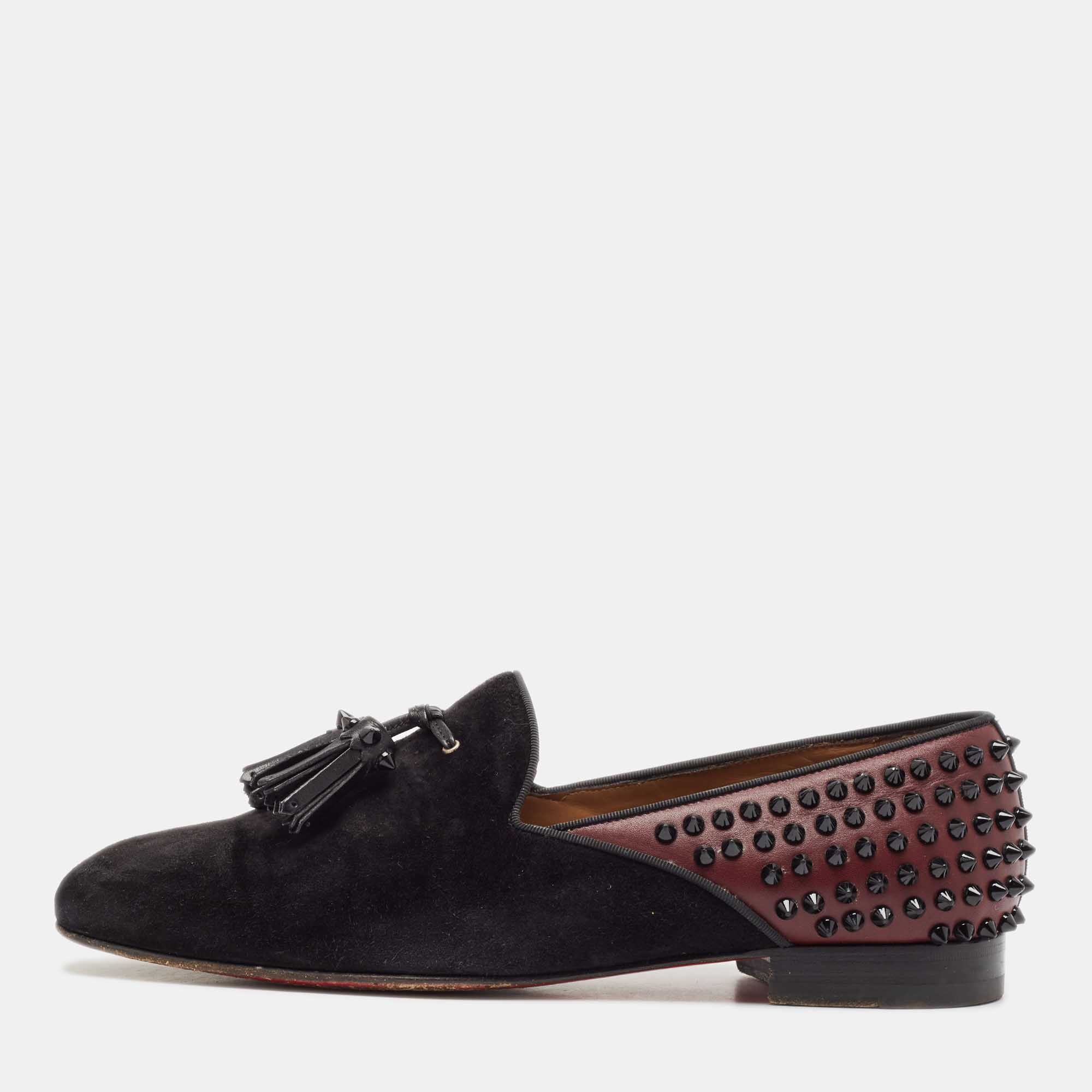 

Christian Louboutin Black/Burgundy Suede and Leather Tassilo Loafers Size