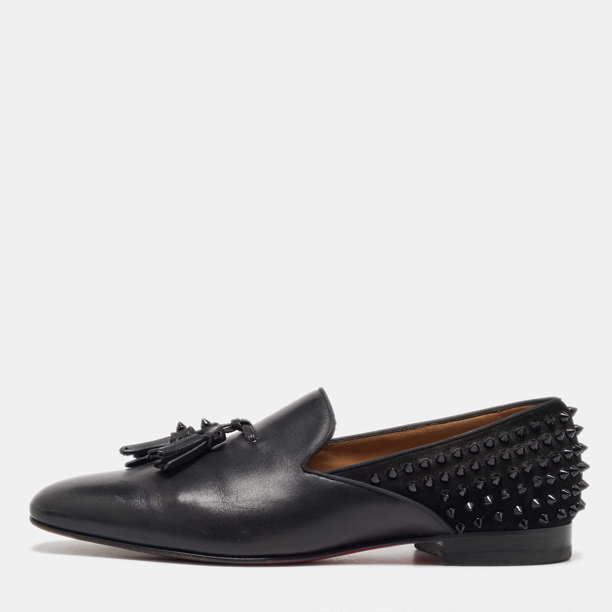 

Christian Louboutin Black Leather and Suede Spikes Smoking Slippers Size