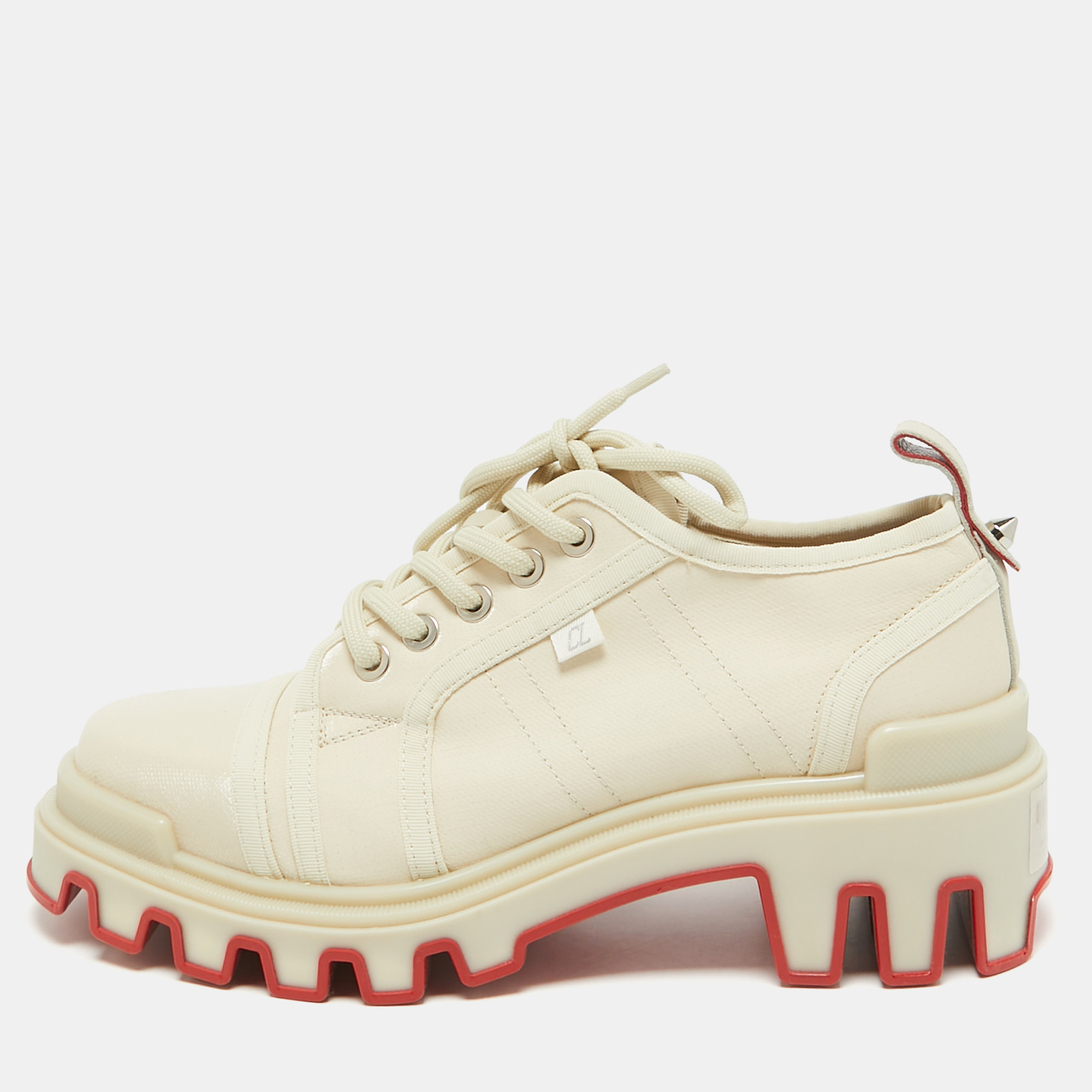 

Christian Louboutin Cream Canvas Panamic Lace Up Sneakers Size