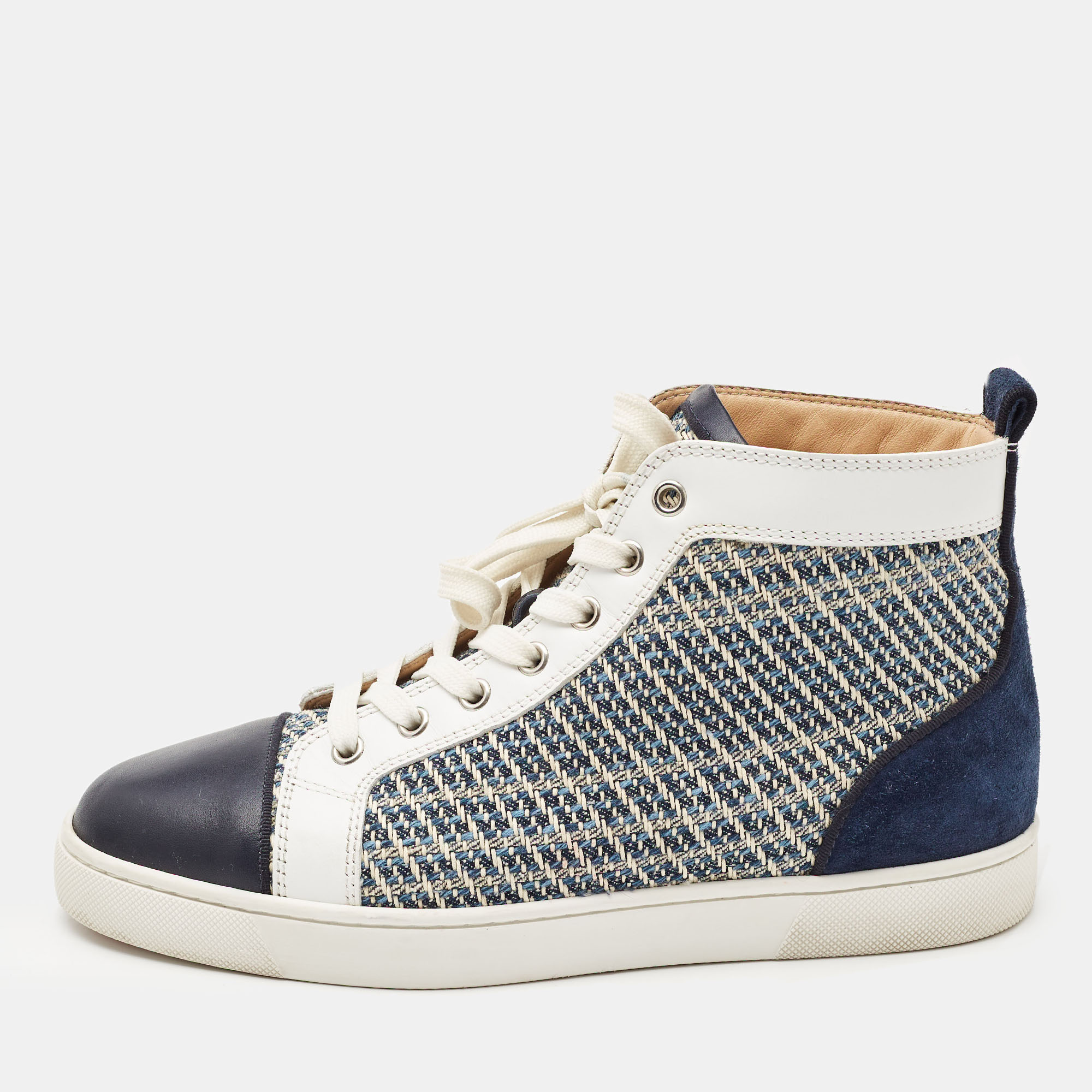 

Christian Louboutin Navy Blue/White Tweed and Leather Louis High Top Sneakers Size