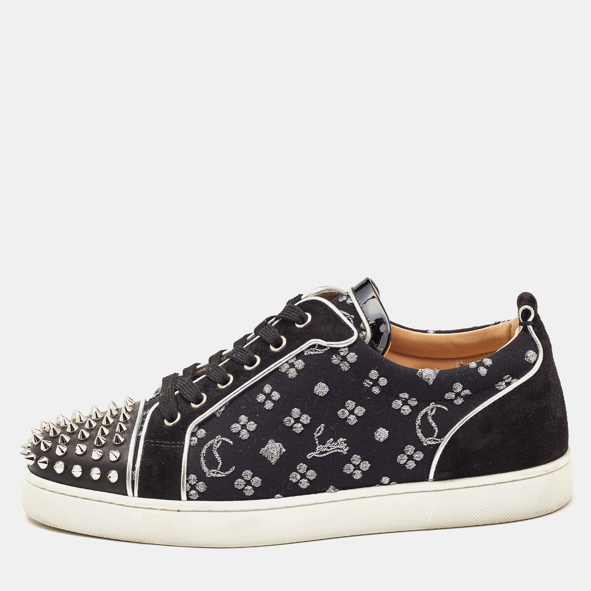 

Christian Louboutin Black Loubi in the Sky Jacquard and Suede Spikes Orlato Sneakers Size