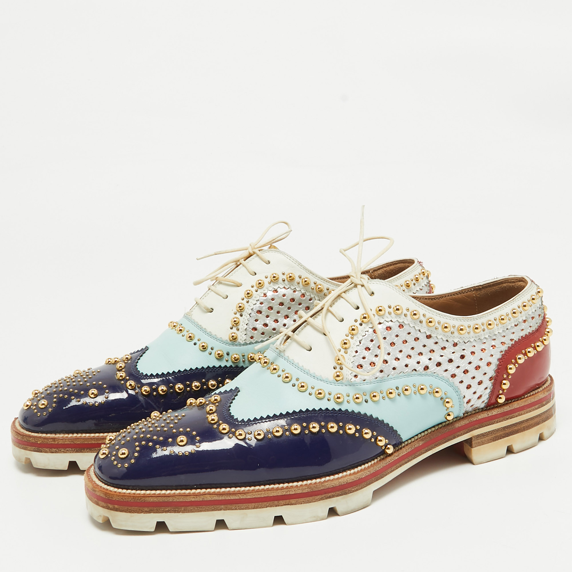 Christian Louboutin Multicolor Leather and Patent Leather Brogues Size 41 