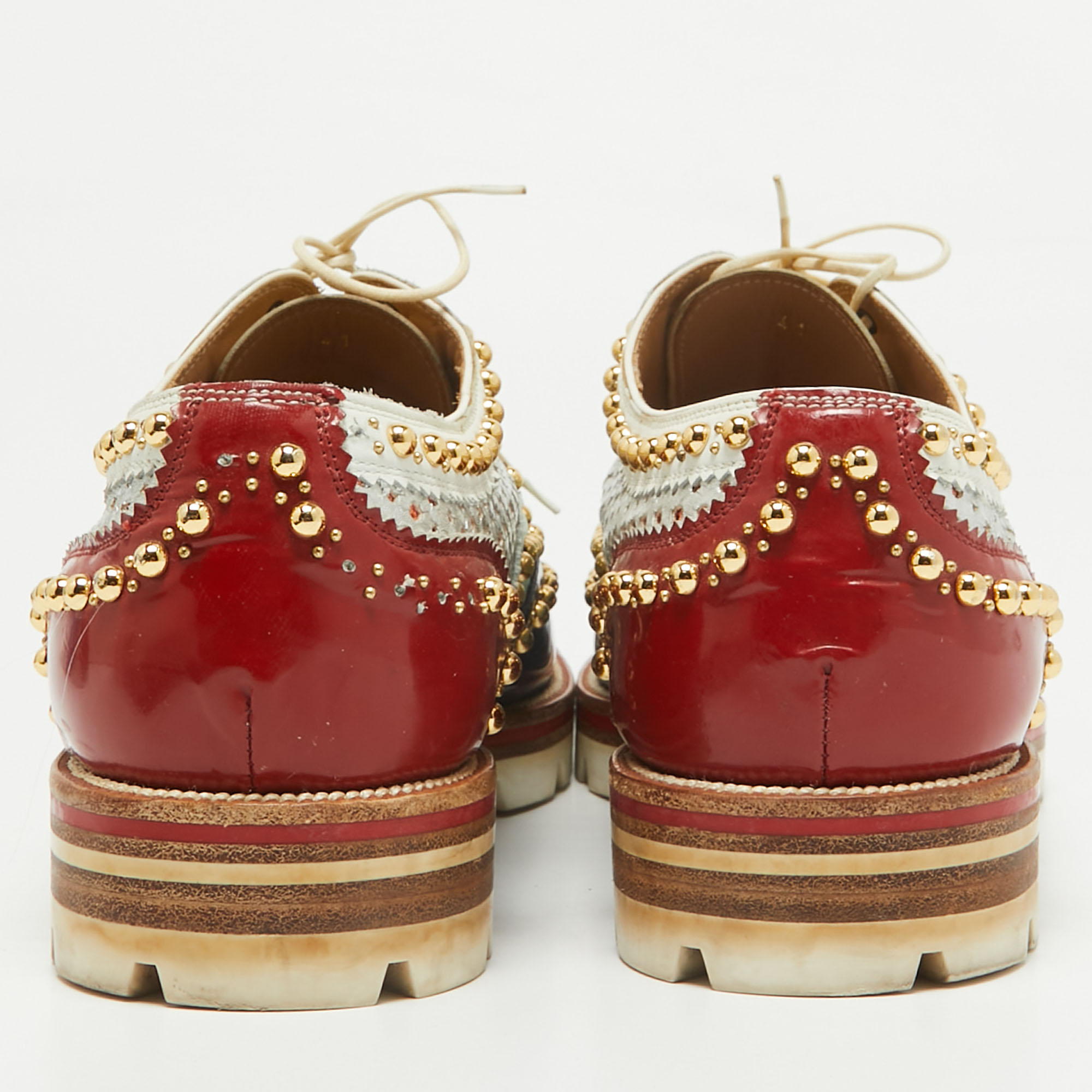 Christian Louboutin Multicolor Leather and Patent Leather Brogues Size 41 