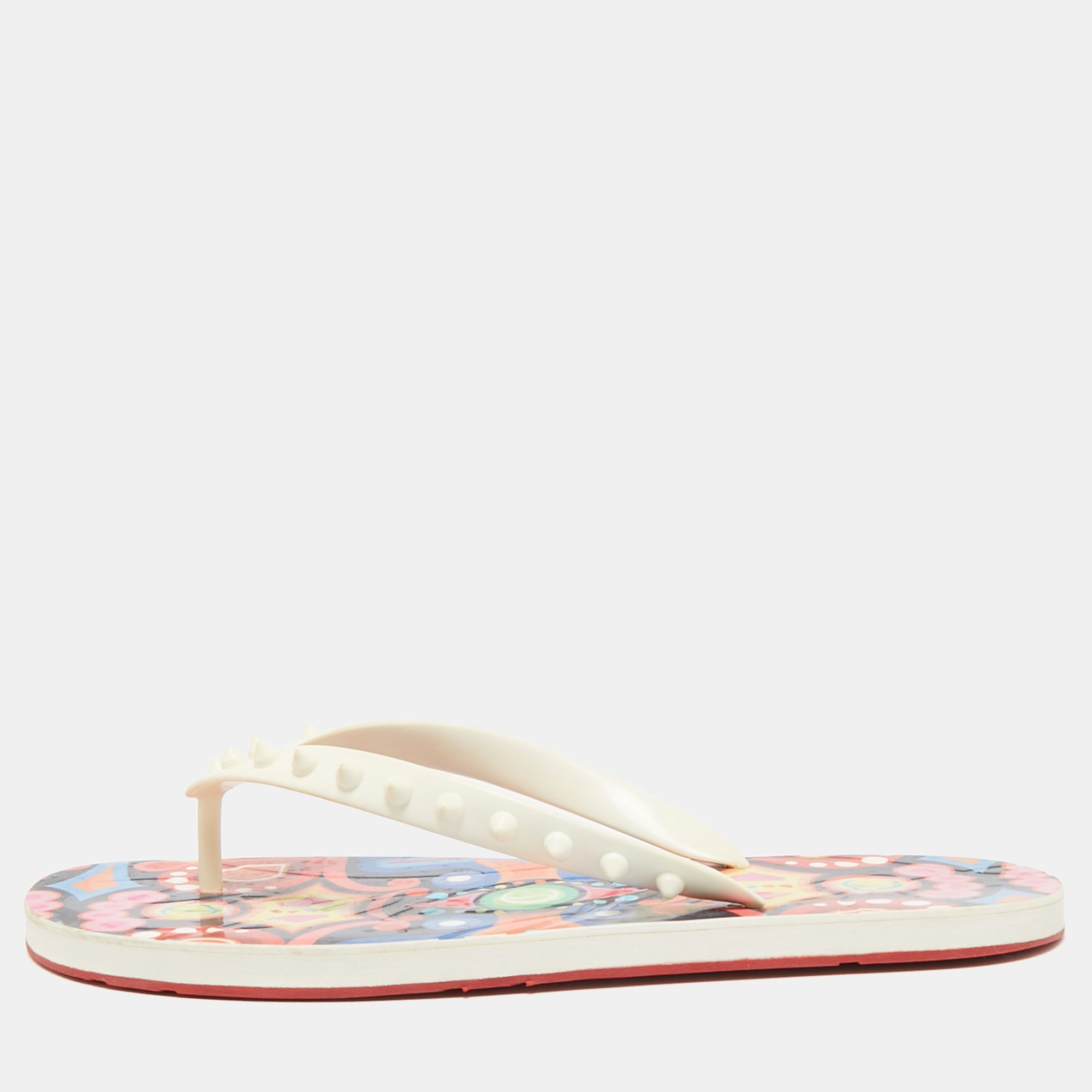 

Christian Louboutin Off White Rubber Loubi Flat Thong Sandals Size