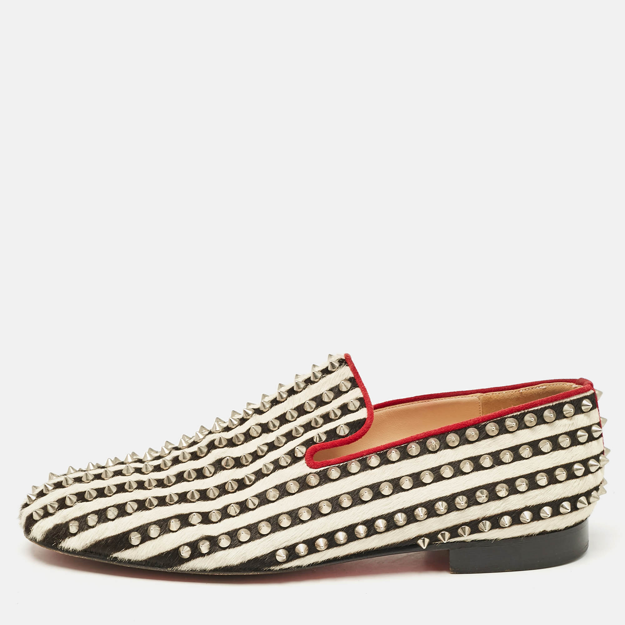 

Christian Louboutin Black/White Calf Hair Rollerboy Spiked Loafers Size