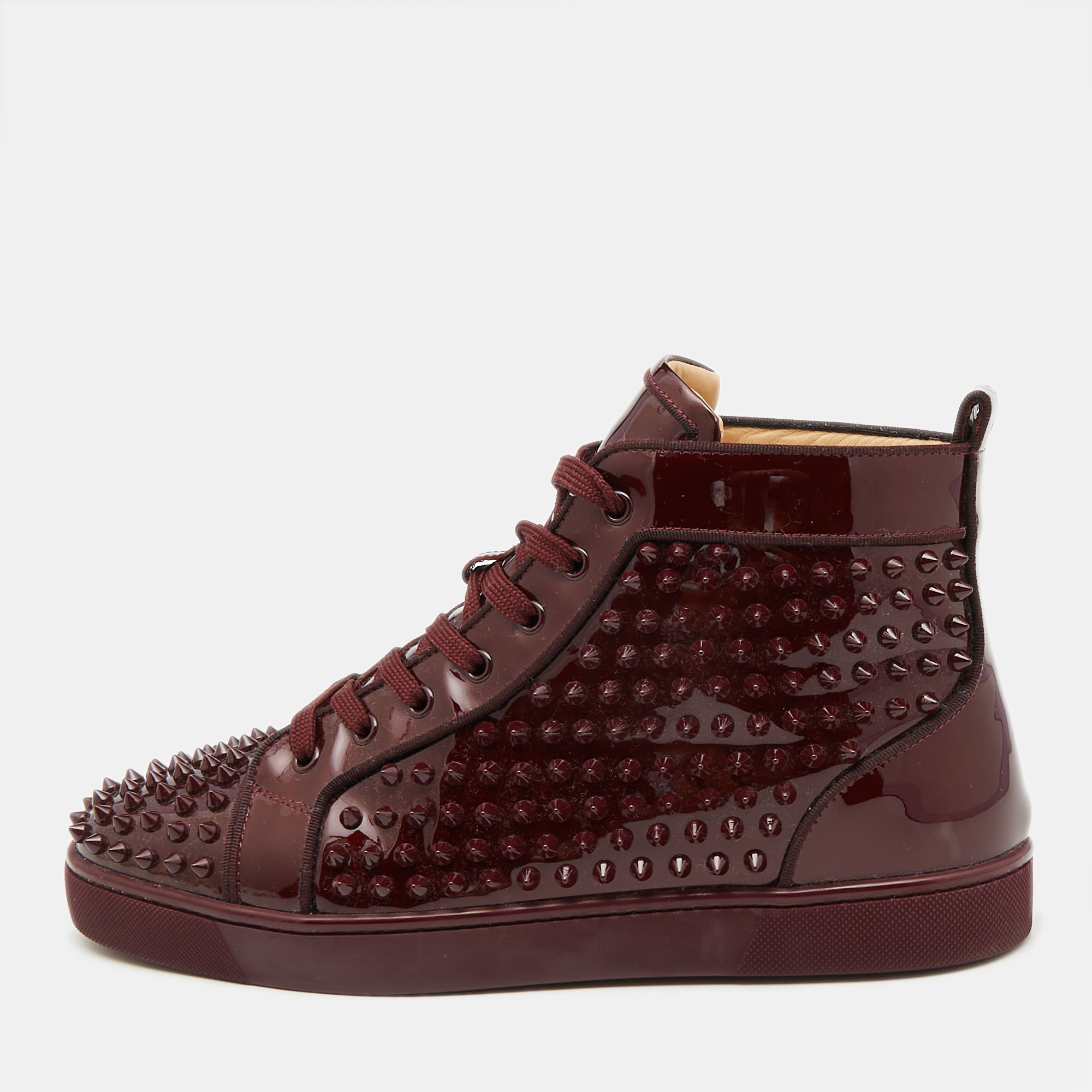 

Christian Louboutin Burgundy Patent Leather Louis Spikes High Top Sneakers Size