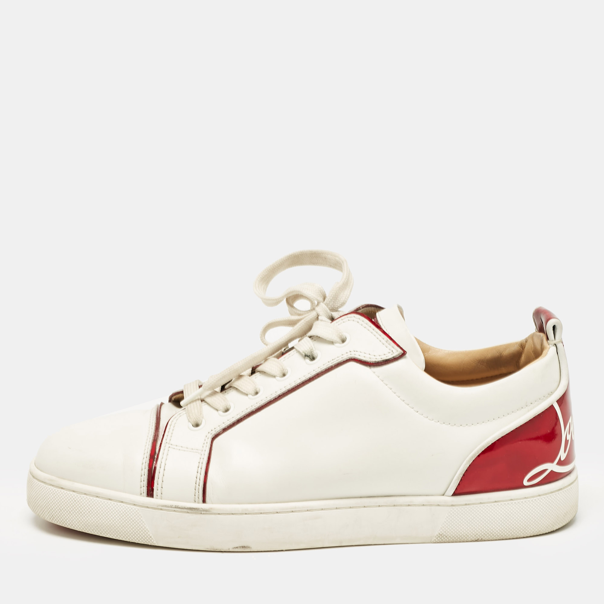 

Christian Louboutin White/Red Leather Louis Junior Lace Up Sneakers Size