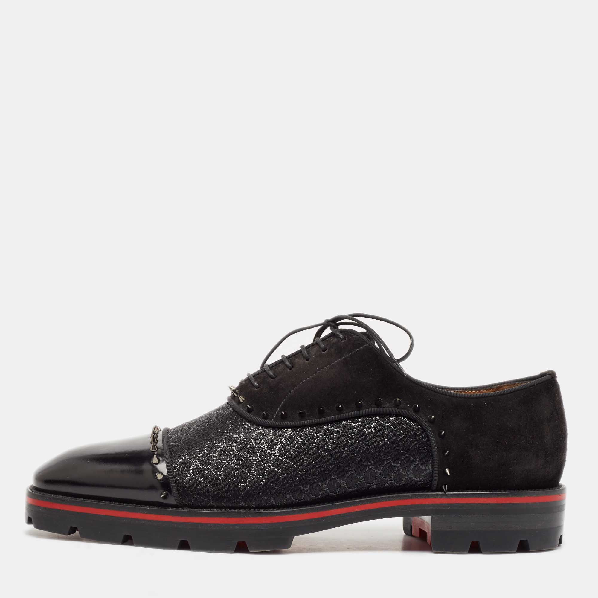 

Christian Louboutin Black Leather and Suede Spikes Champignac Oxfords Size