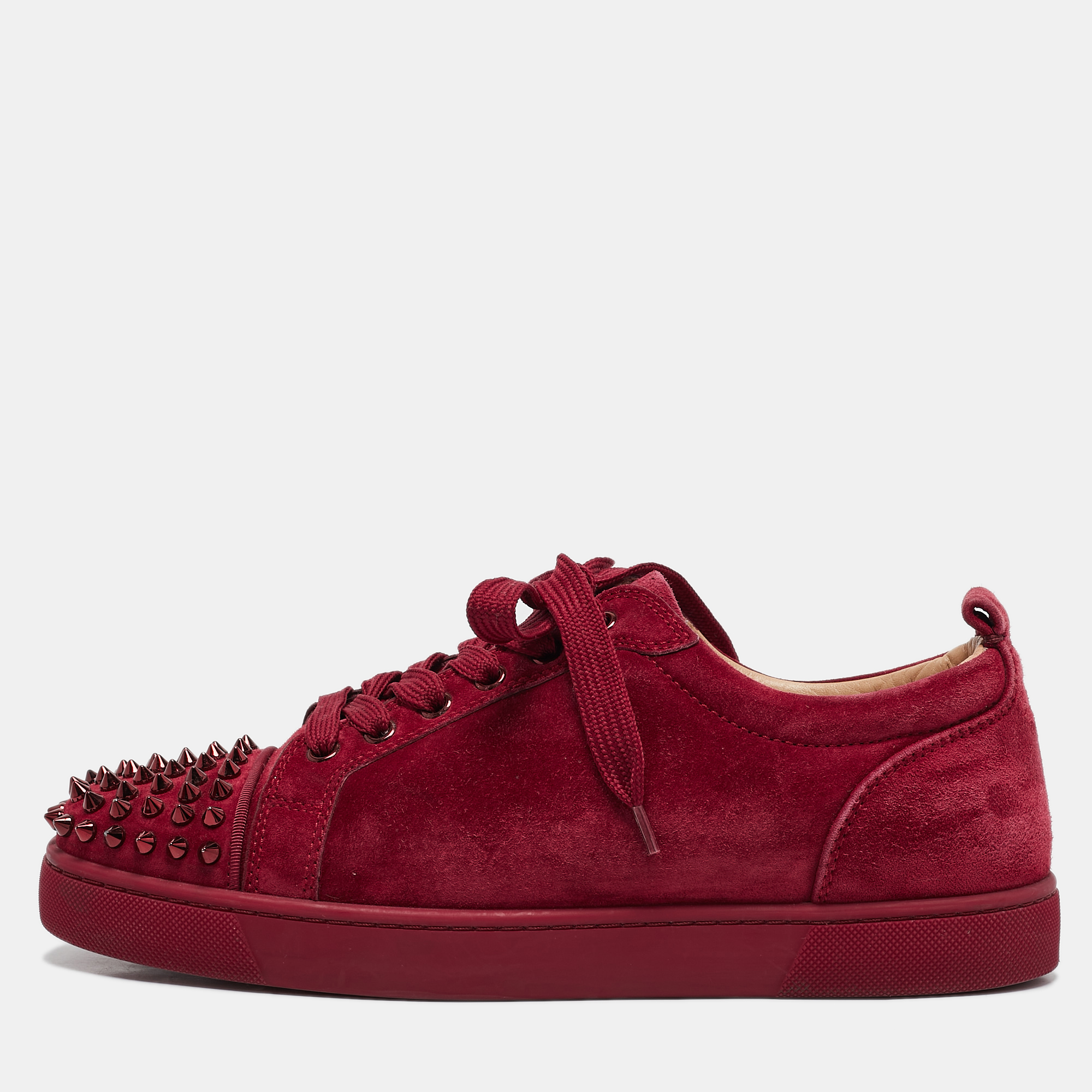 

Christian Louboutin Burgundy Suede Louis Junior Spikes Sneakers Size