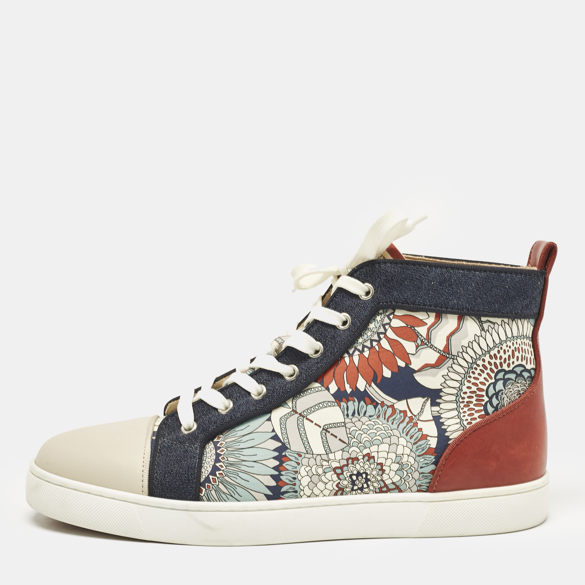 

Christian Louboutin Multicolor Printed Leather and Denim Louis High Sneakers Size