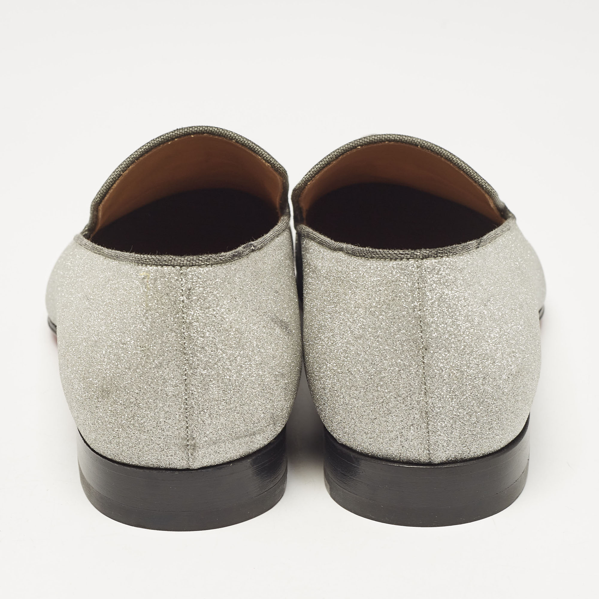 Christian Louboutin Silver Glitter Dandelion Tassel Loafers Size 44 