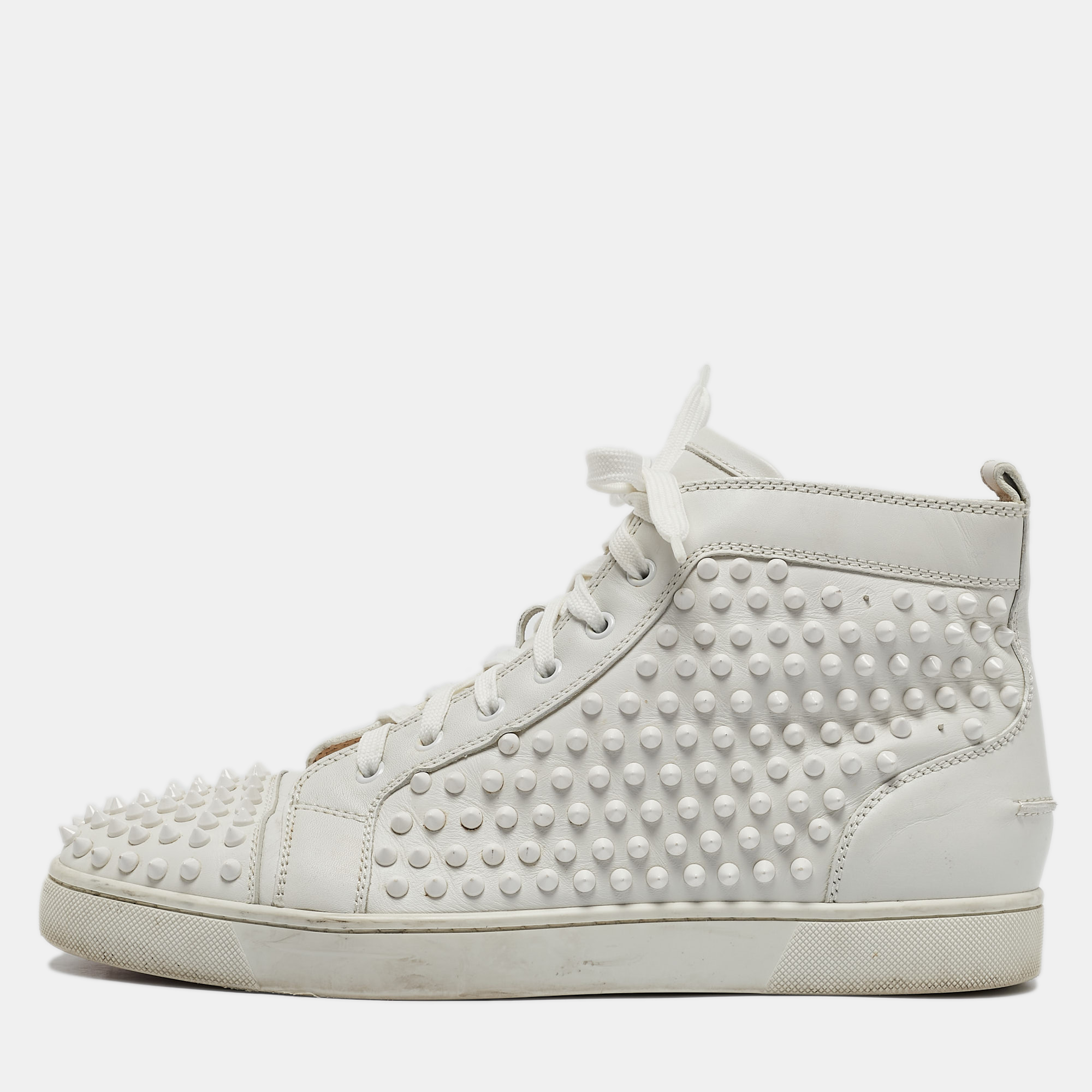 

Christian Louboutin White Leather Louis Spikes High Top Sneakers Size