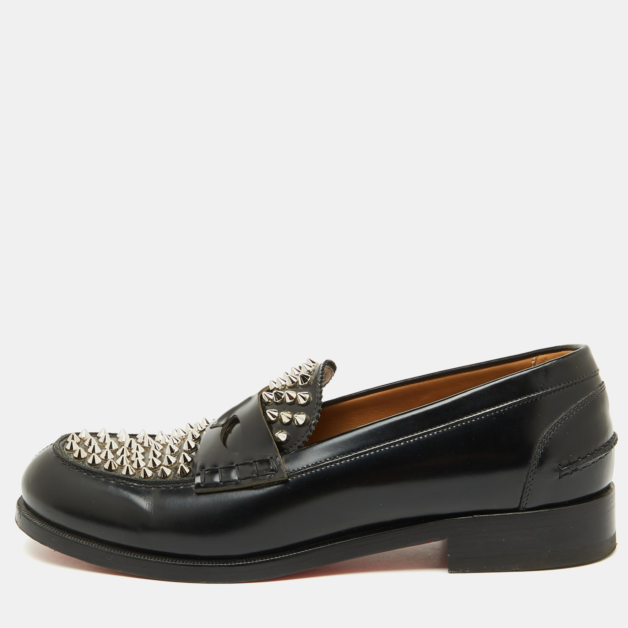 

Christian Louboutin Black Leather Montezu Spikes Loafers Size