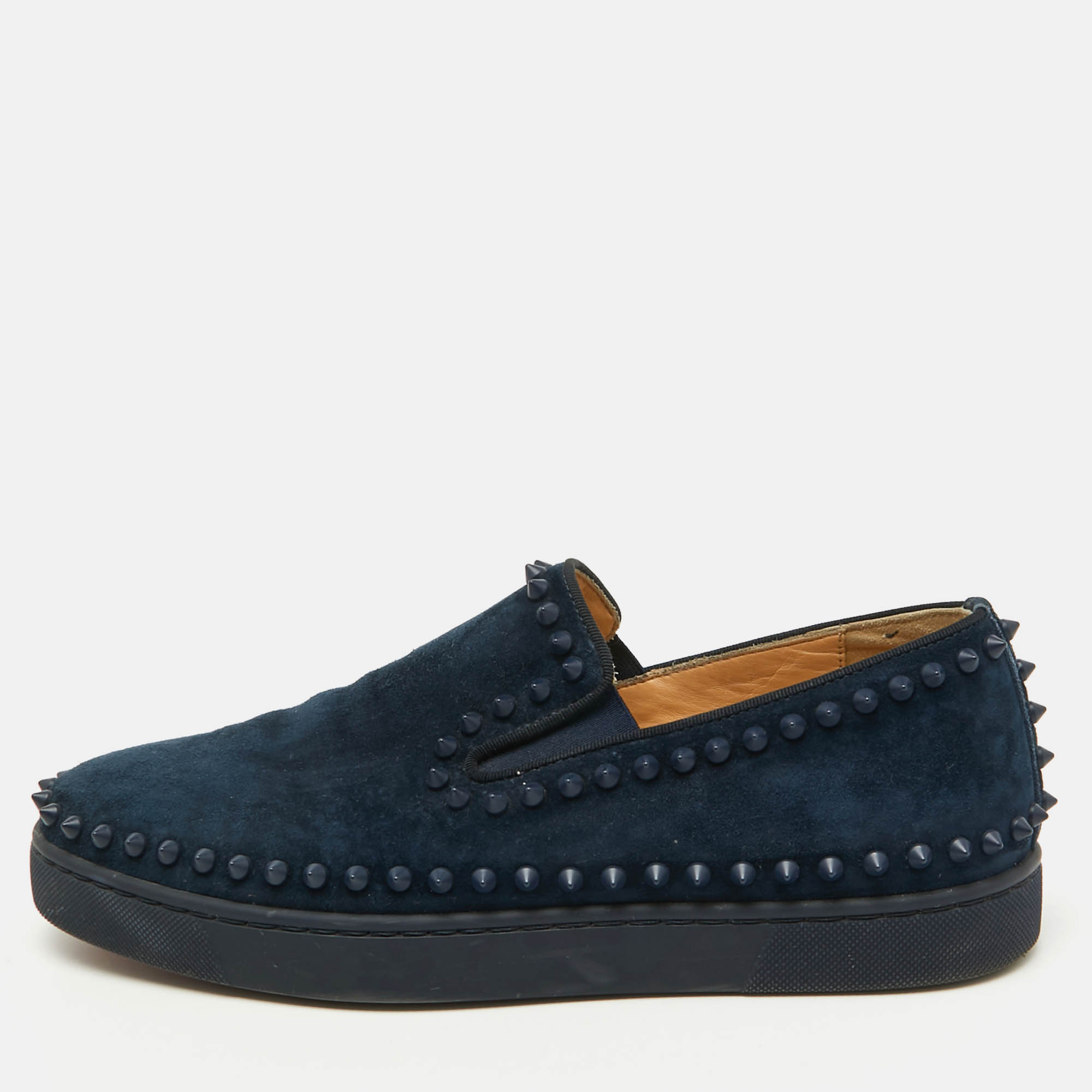 

Christian Louboutin Blue Studded Suede Pik Boat Slip-On Sneakers Size