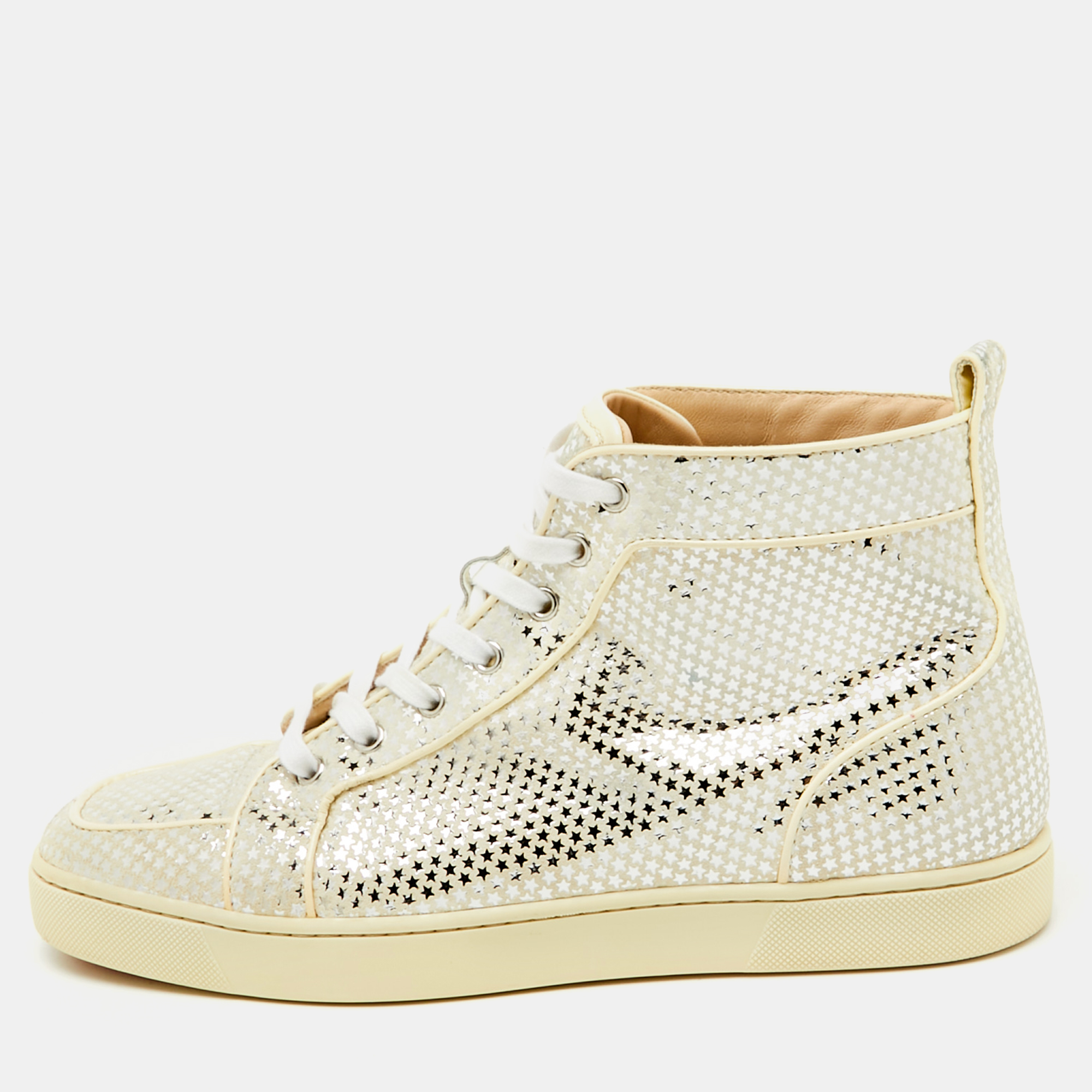 

Christian Louboutin Off White Suede Star Rantus Orlato High Top Sneakers Size