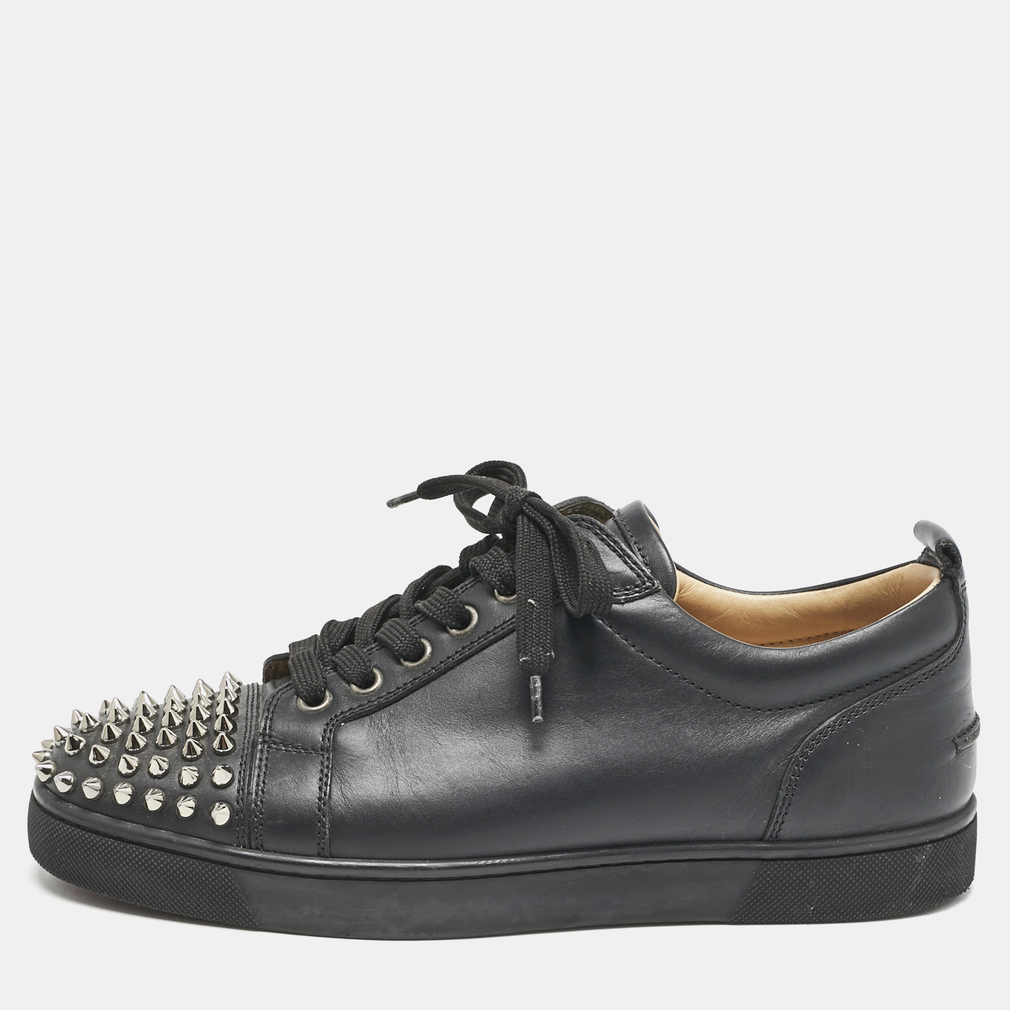 

Christian Louboutin Black Leather Louis Junior Spikes Low Top Sneakers Size