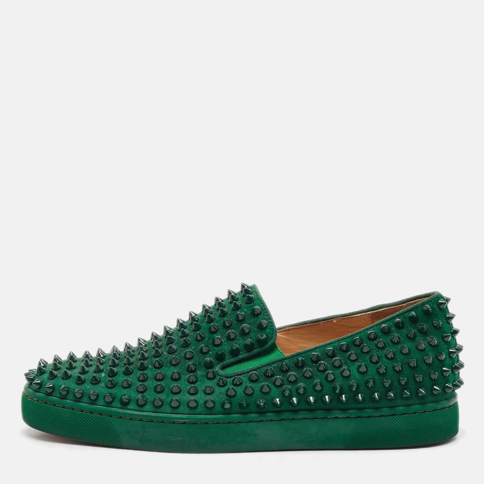 

Christian Louboutin Green Suede Roller Boat Spike Slip On Sneakers Size