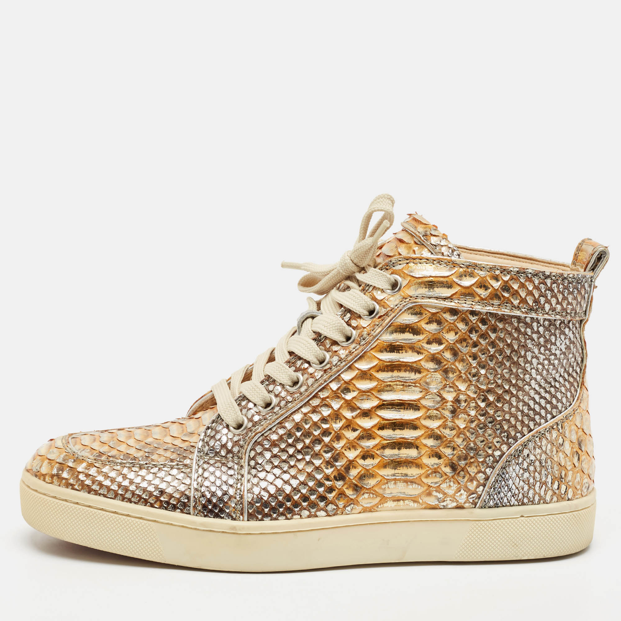 

Christian Louboutin Metallic Mustard/Brown Python Leather Rantus Orlato High-Top Sneakers Size, Multicolor