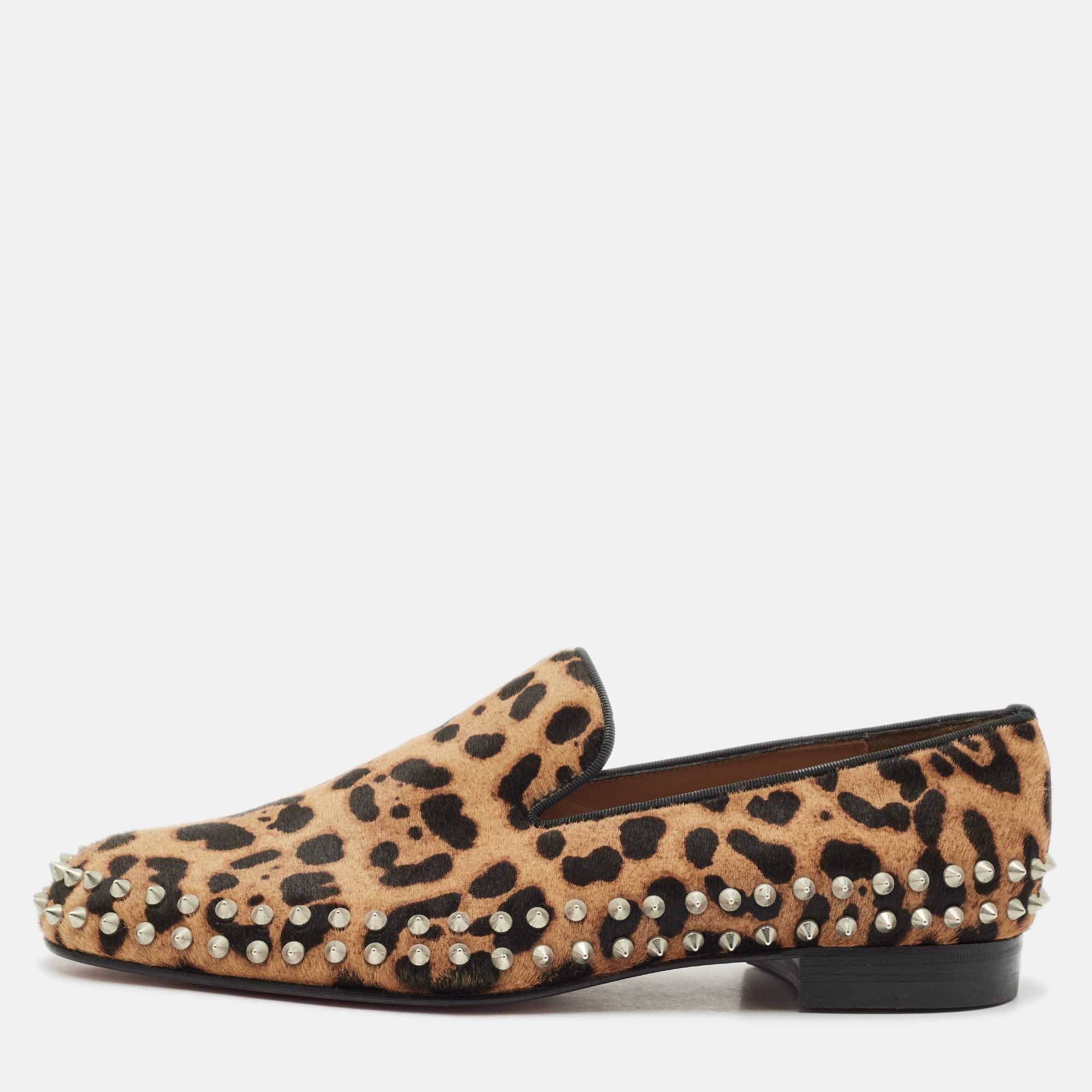

Christian Louboutin Brown Leopard Calfhair Spike Smoking Slippers Size