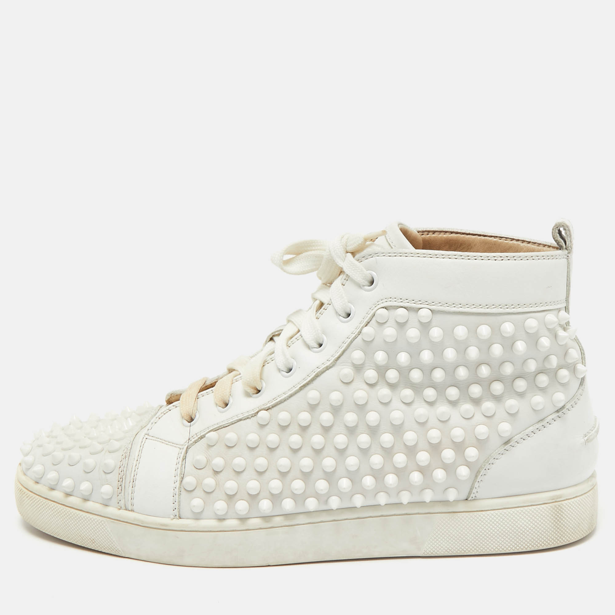 

Christian Louboutin White Leather Louis Spikes High Top Sneakers Size