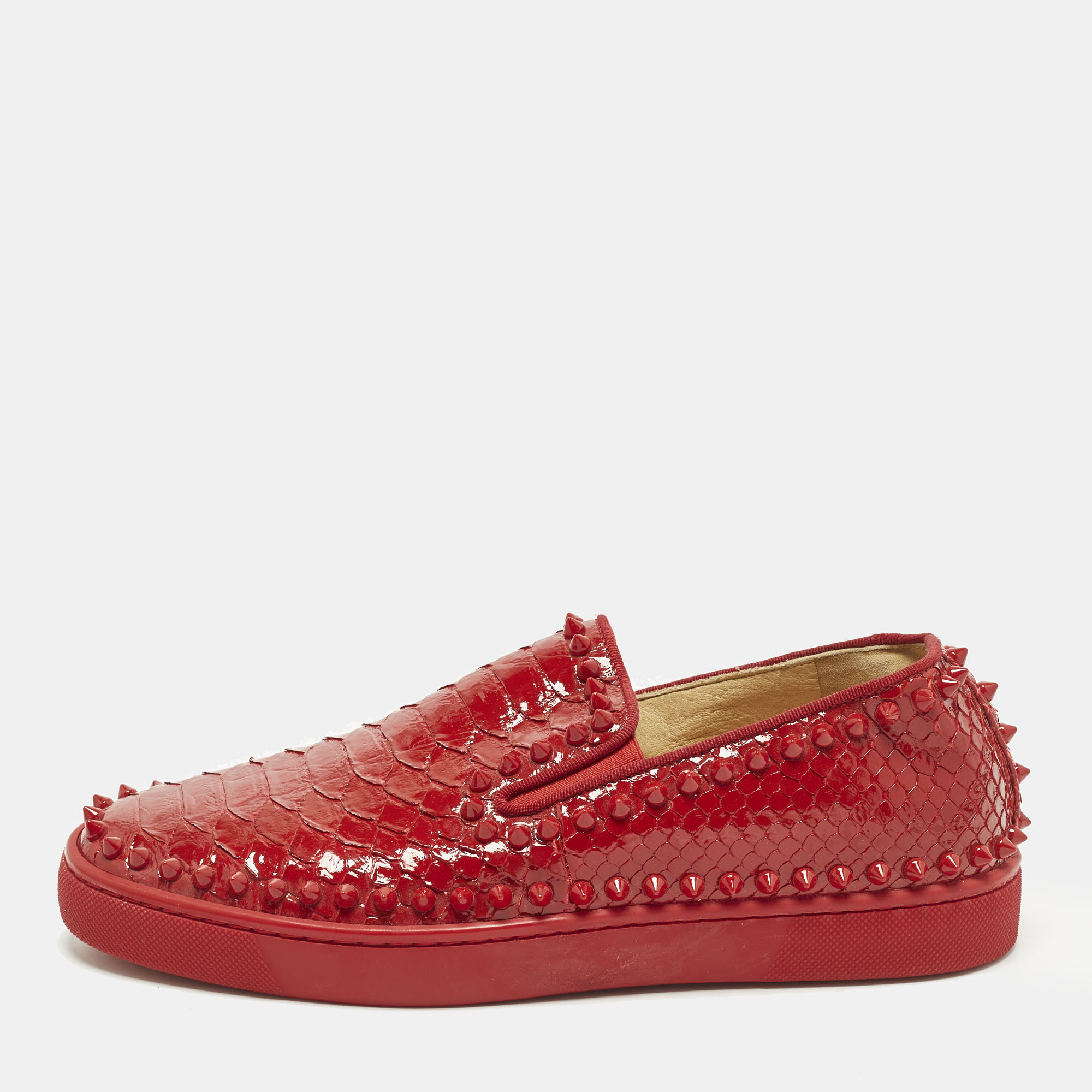 

Christian Louboutin Roller Boat Spikes Size  Red Python Slip On Sneakers