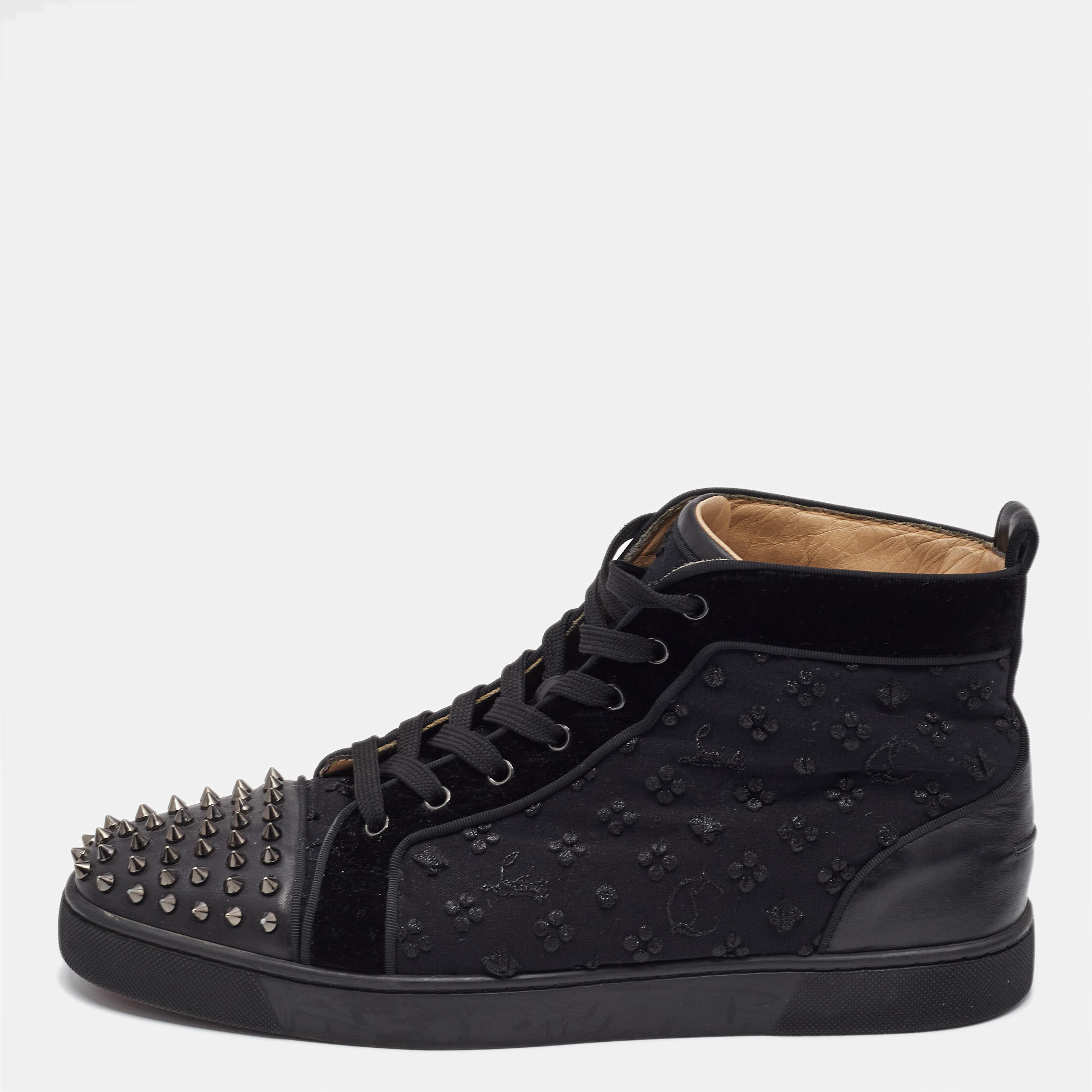 

Christian Louboutin Black Fabric and Leather Lou Spikes High Top Sneakers Size