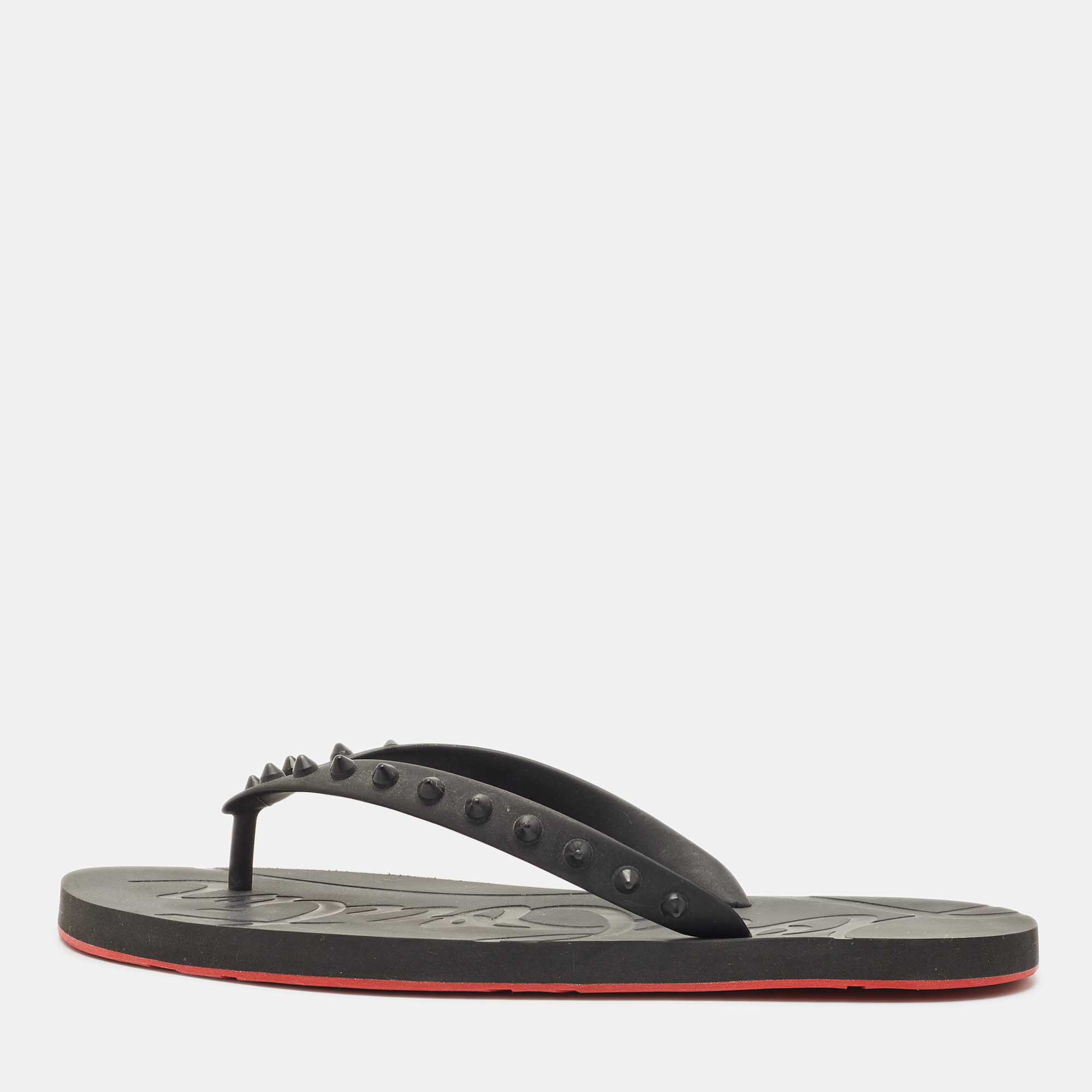 

Christian Louboutin Black Rubber Loubi Tonal Spikes Flip Flops Size