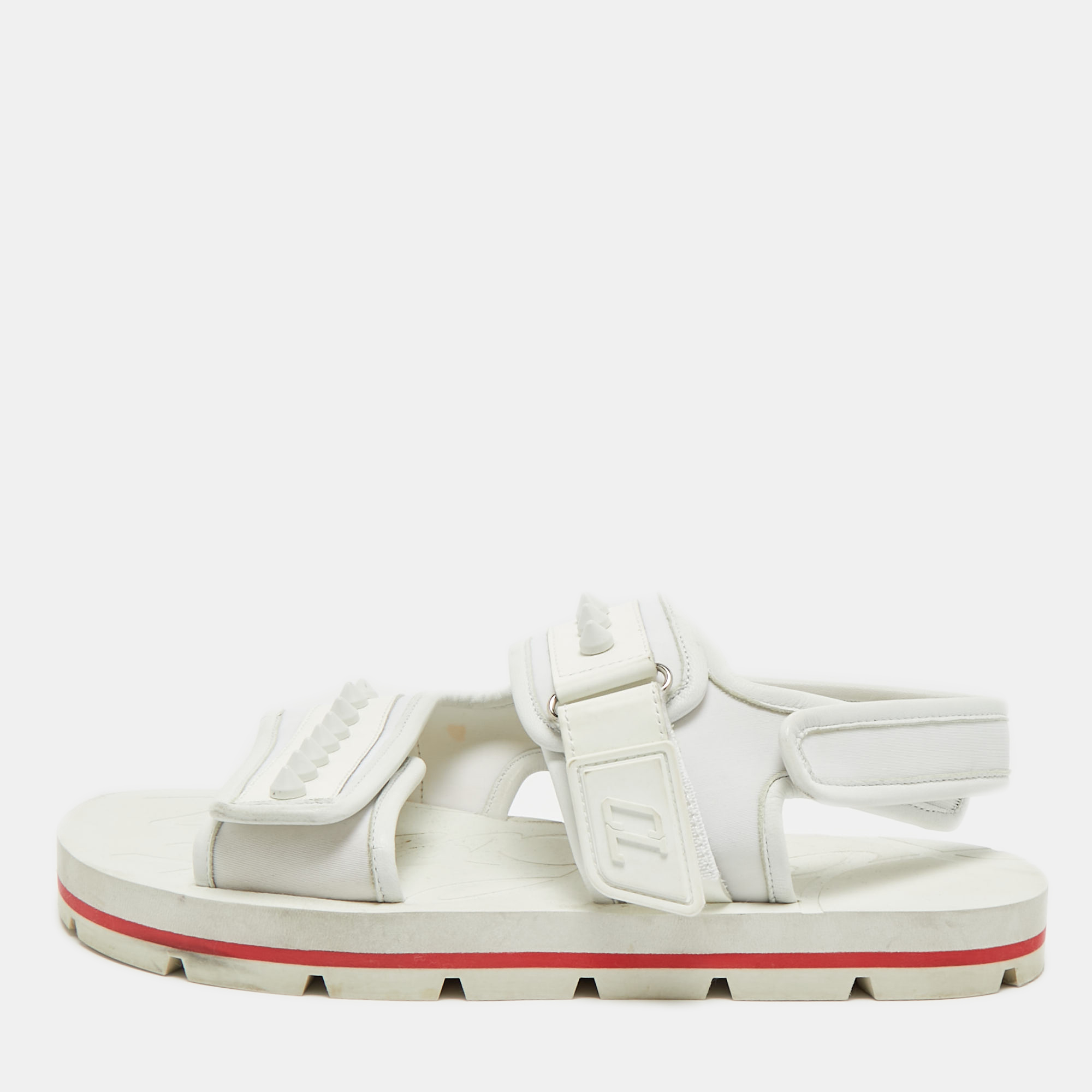 Pre-owned Christian Louboutin White Neoprene And Rubber Studs Slingback Sandals Size 40
