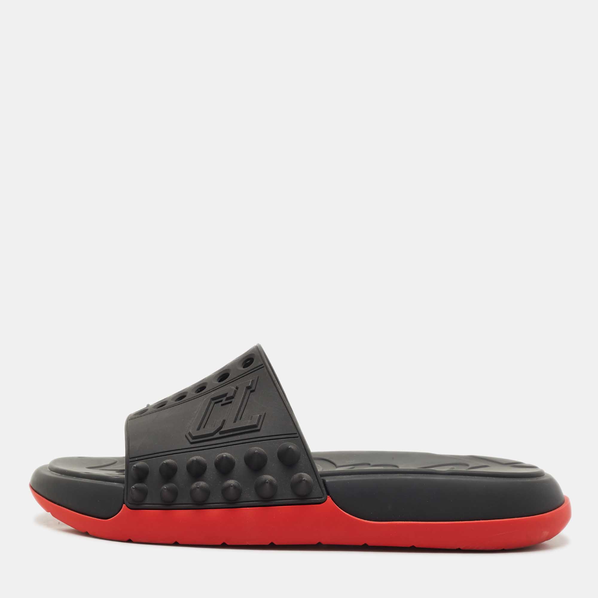 Pre-owned Christian Louboutin Black Rubber Take It Easy Slide Sandals Size 45