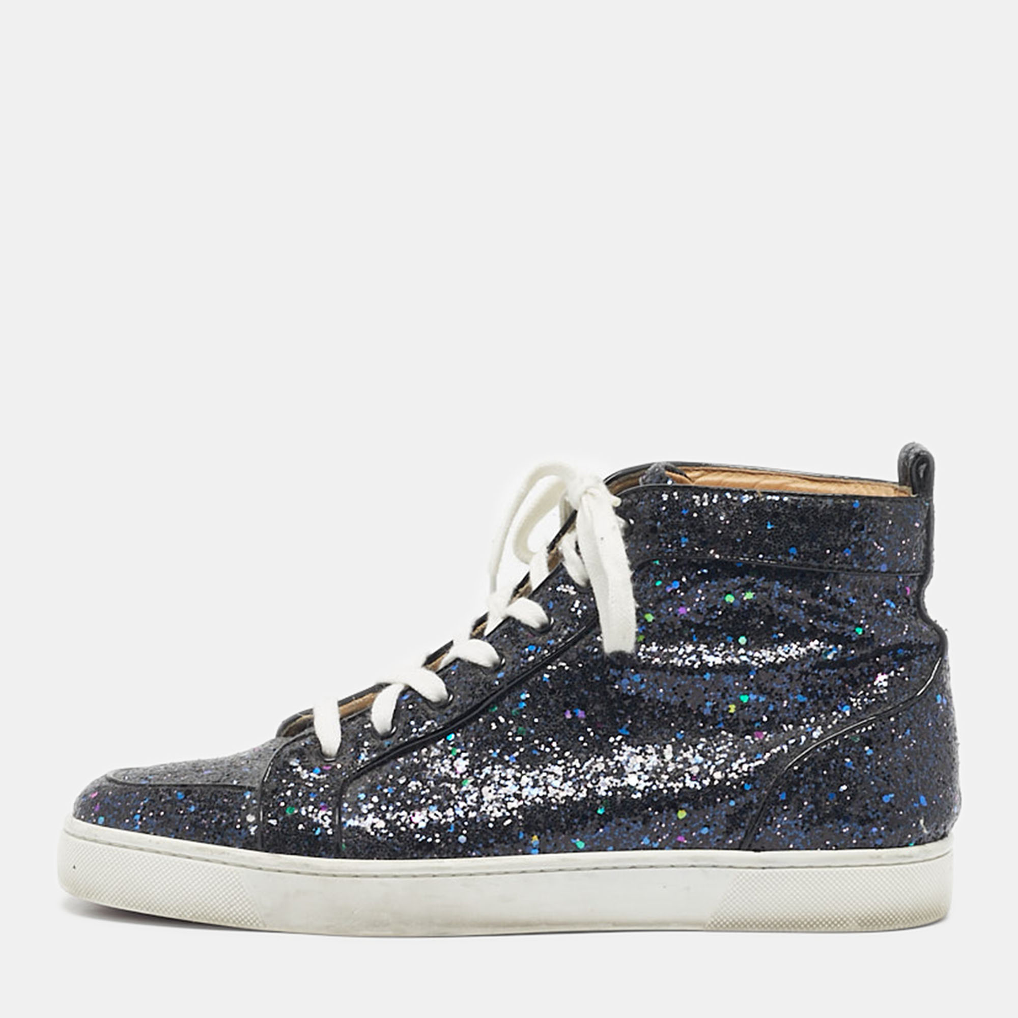 

Christian Louboutin Multicolor Leather And Glitter Orlato High Top Sneakers Size