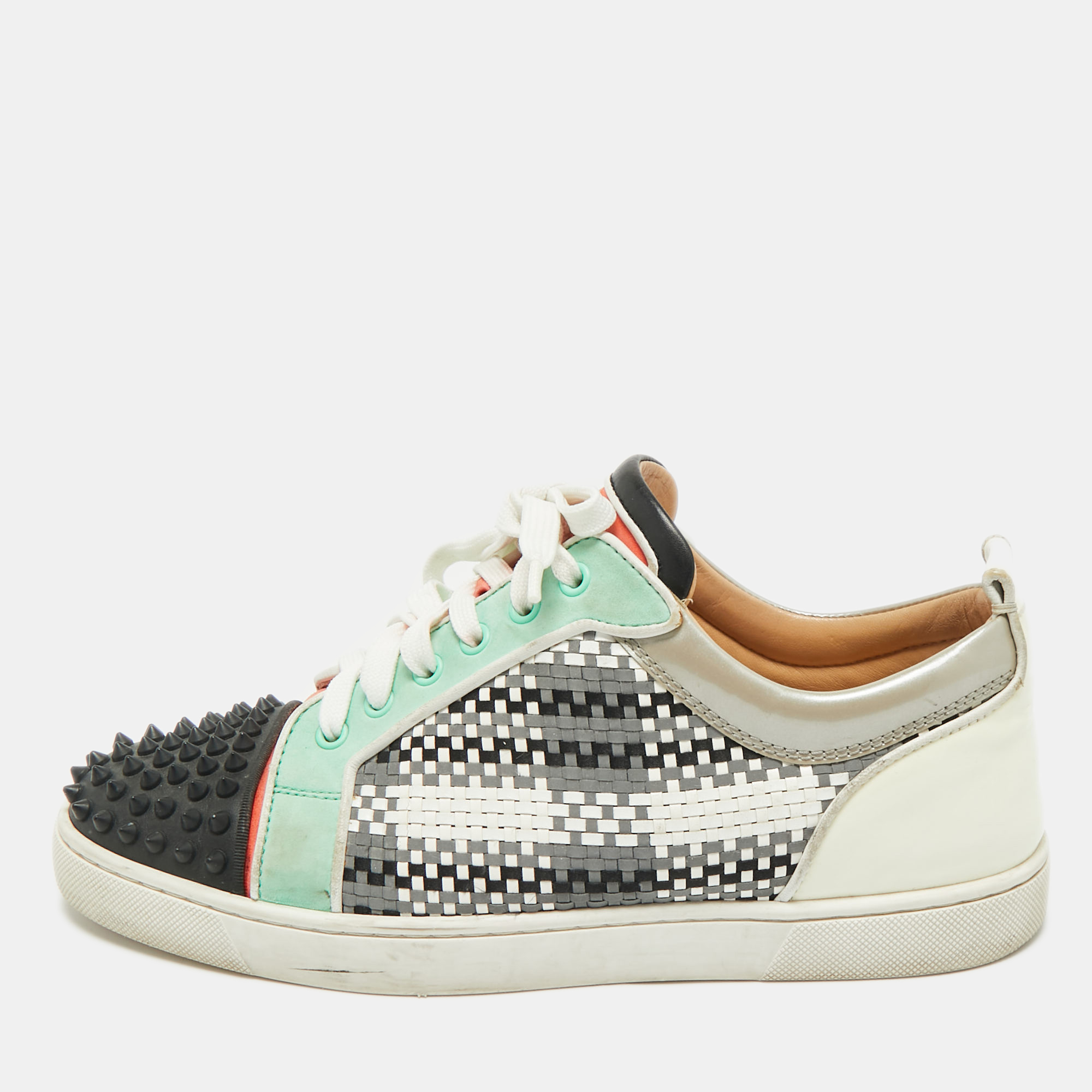 

Christian Louboutin Multicolor Leather and Patent Louis Junior Spikes Lace Up Sneakers Size