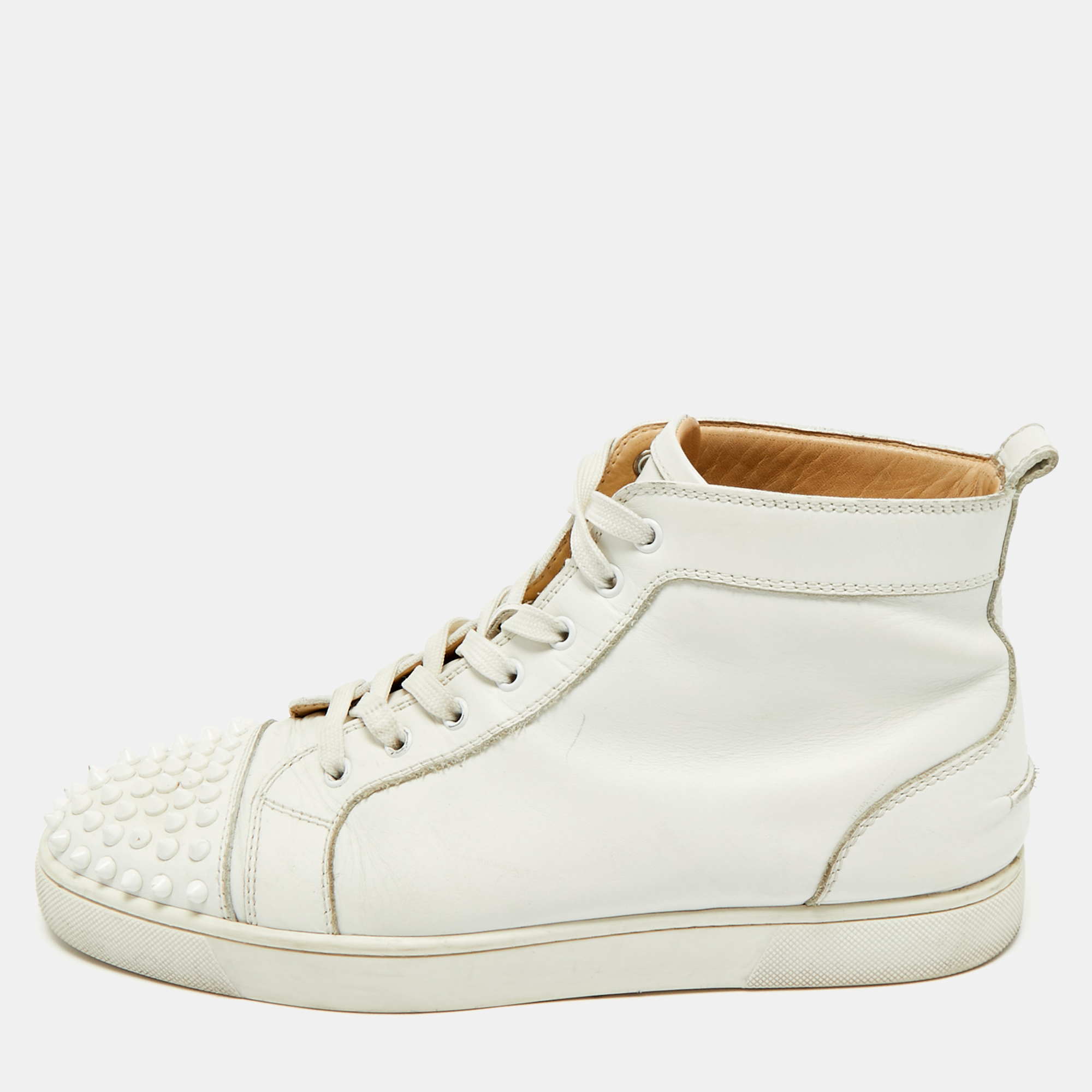 

Christian Louboutin White Leather Louis Spikes High Top Sneakers Size