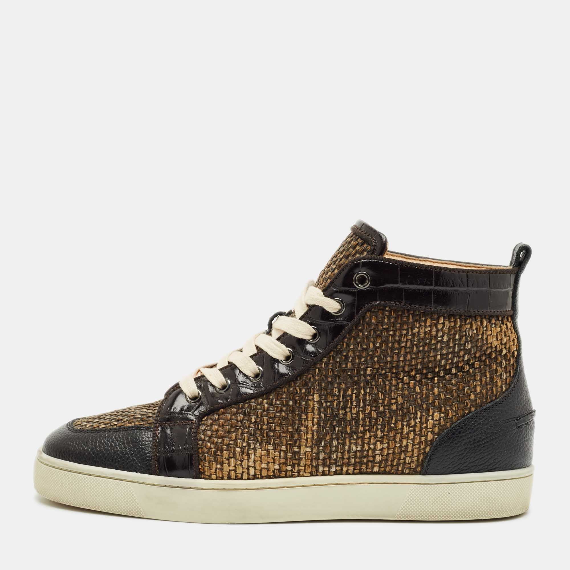 Christian Louboutin Beige/Black Raffia and Leather Rantus Orlato Sneakers Size 42