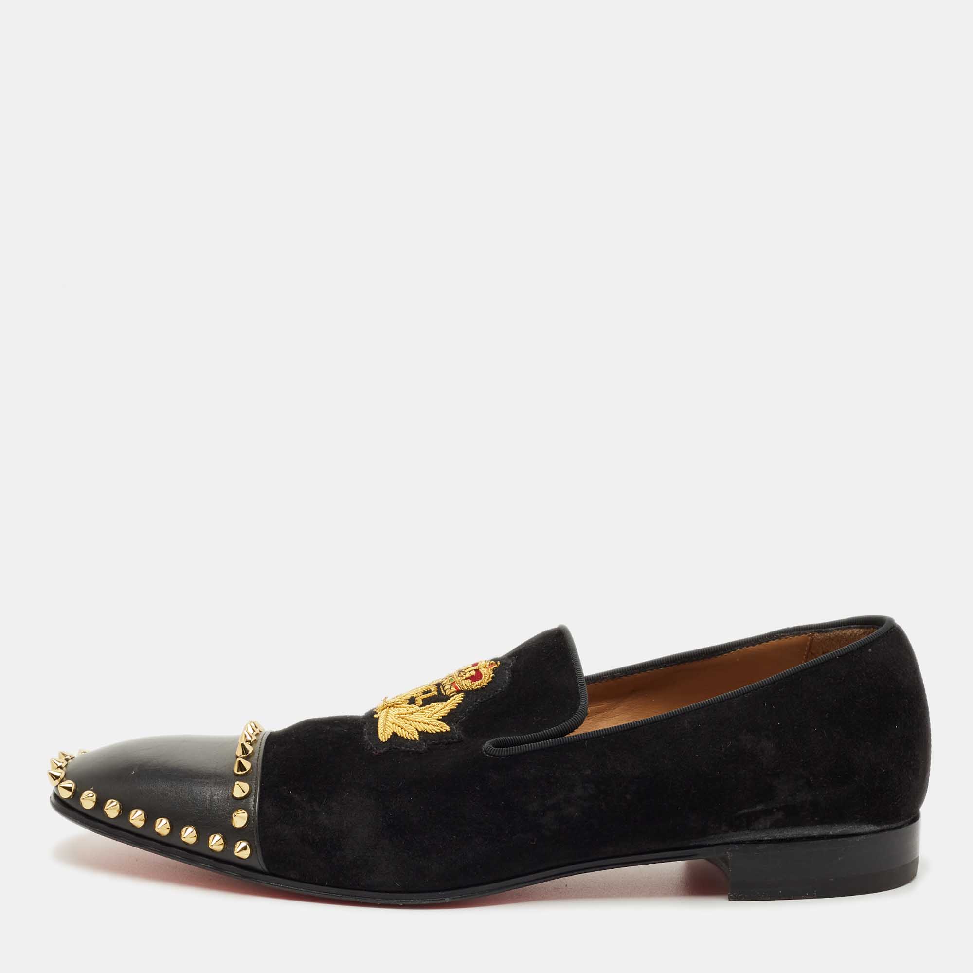 

Christian Louboutin Black Leather and Suede Captain Loubi Smoking Slippers Size
