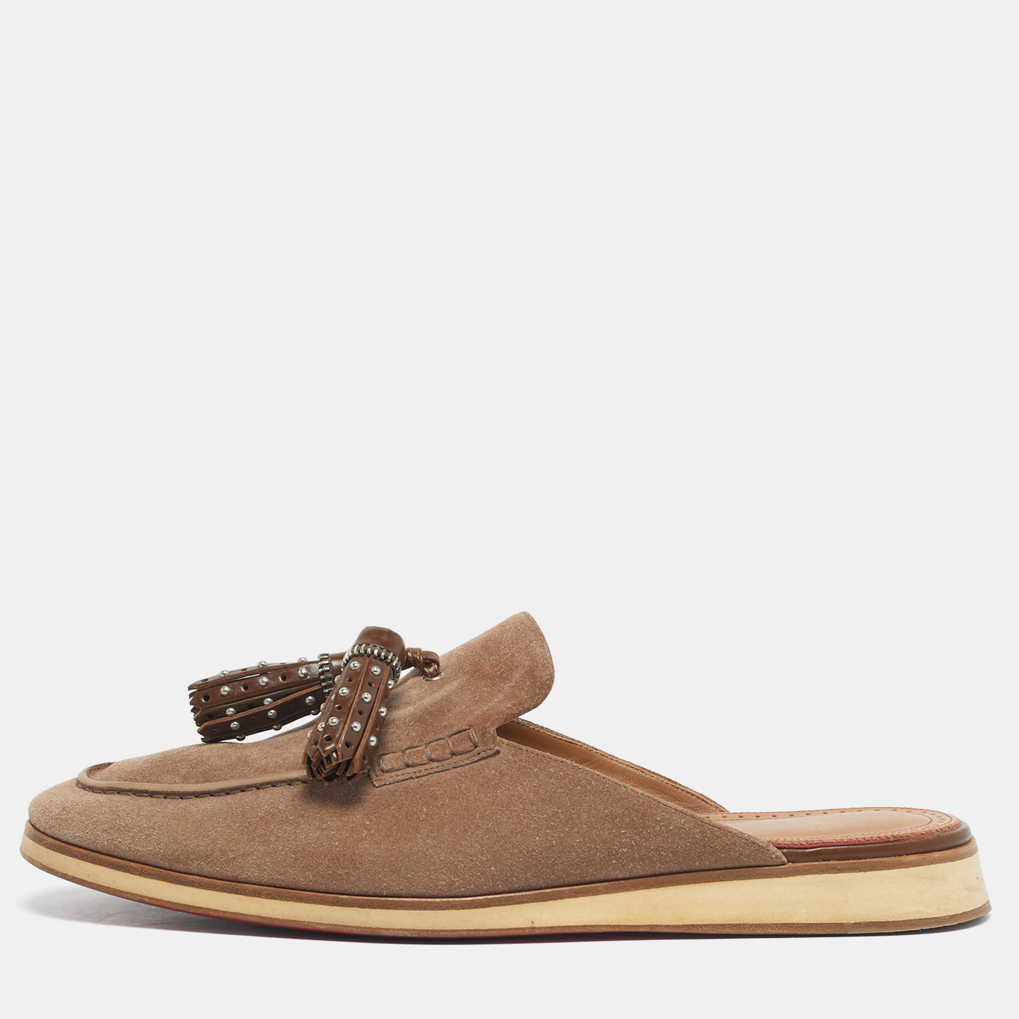 

Christian Louboutin Brown Suede Roc X Tass Mules Size 45