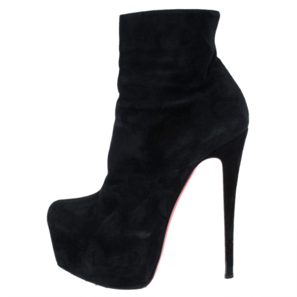 Christian Louboutin Black Suede Platform Ankle Length Boots Size