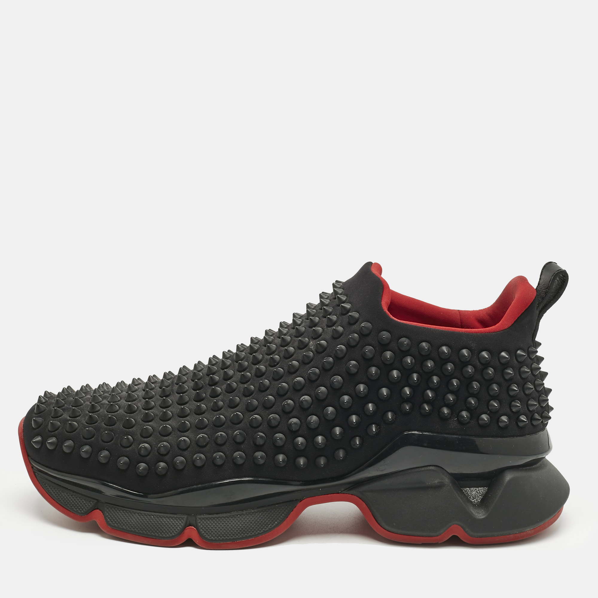 Pre-owned Christian Louboutin Black Stretch Fabric Spike Sock Slip On Platform Sneakers Size 41.5