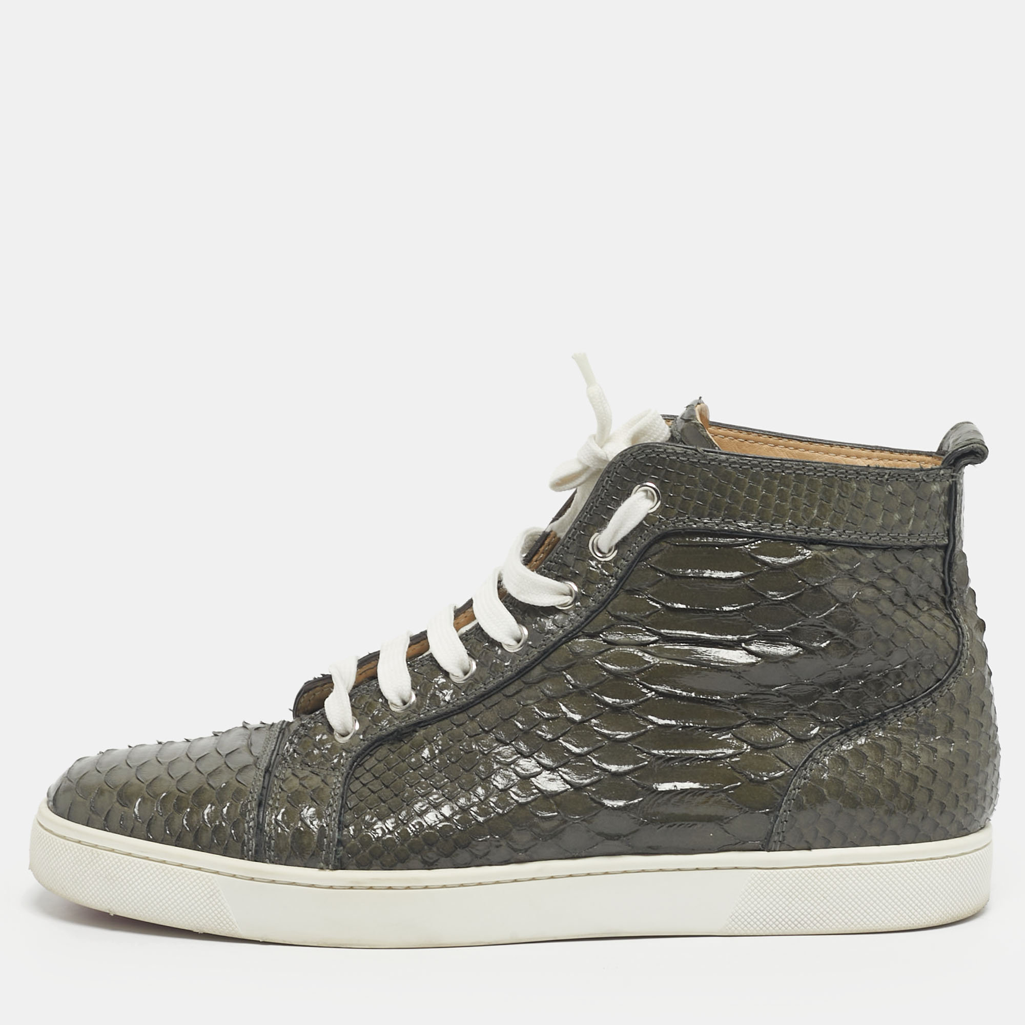 

Christian Louboutin Green Python Leather Rantus Orlato High Top Sneakers Size