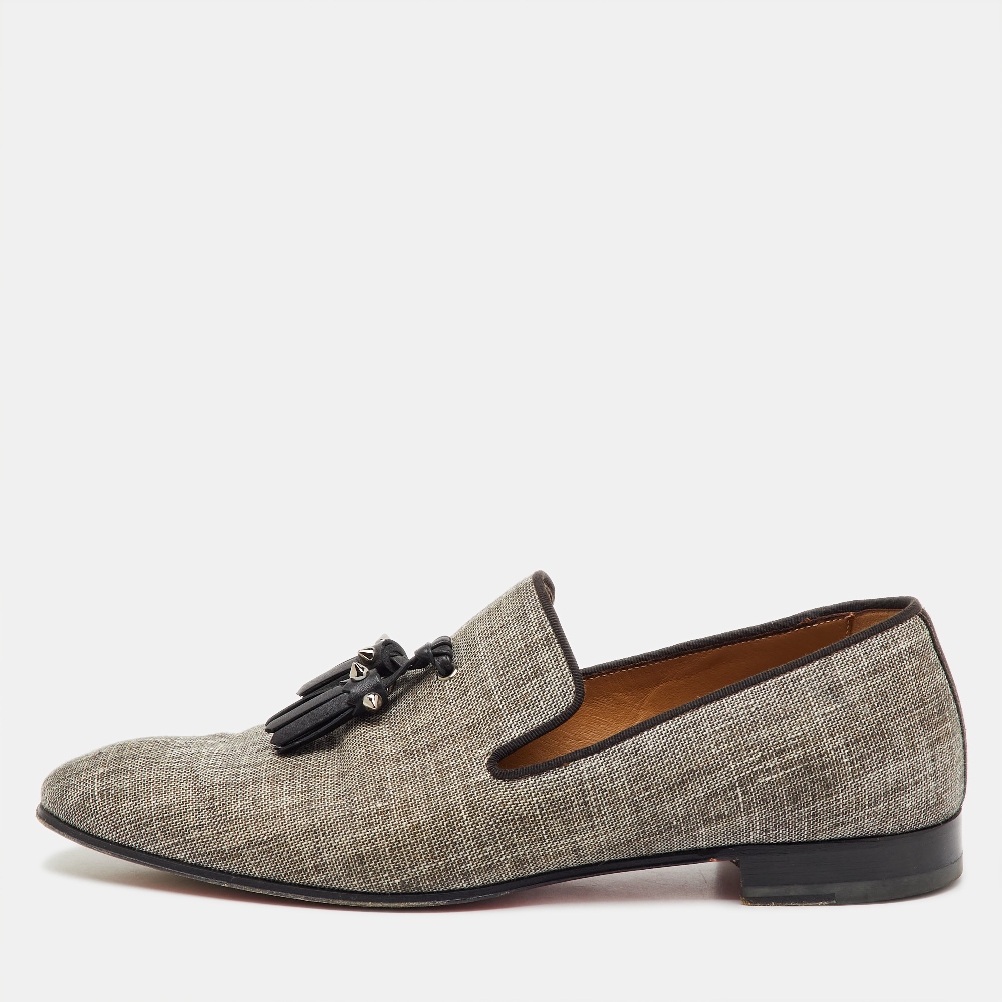 Christian Louboutin Grey/Black Fabric Dandelion Tassel Loafers Size 41