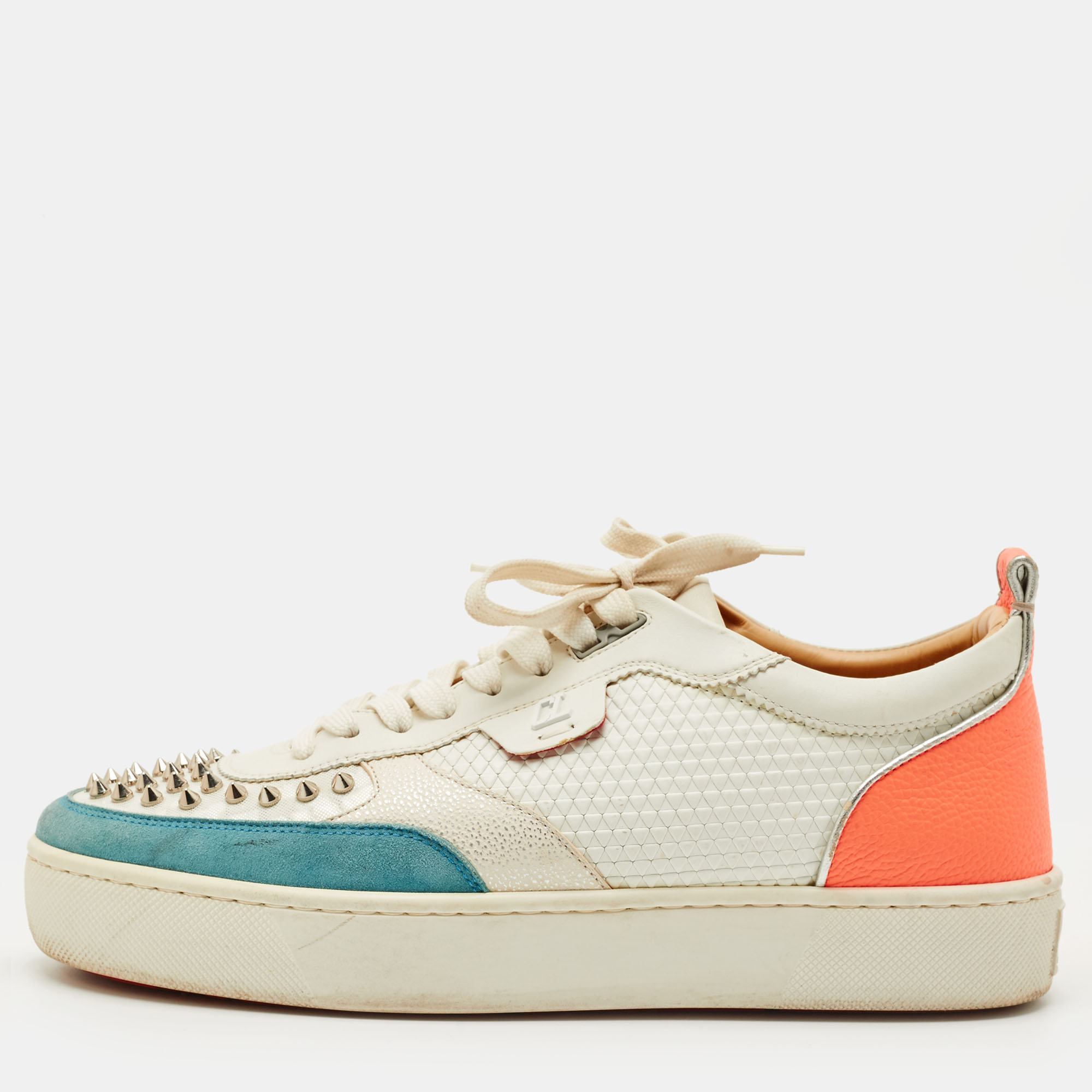 

Christian Louboutin Tricolor Leather and Suede Happyrui Low Top Sneakers Size, White