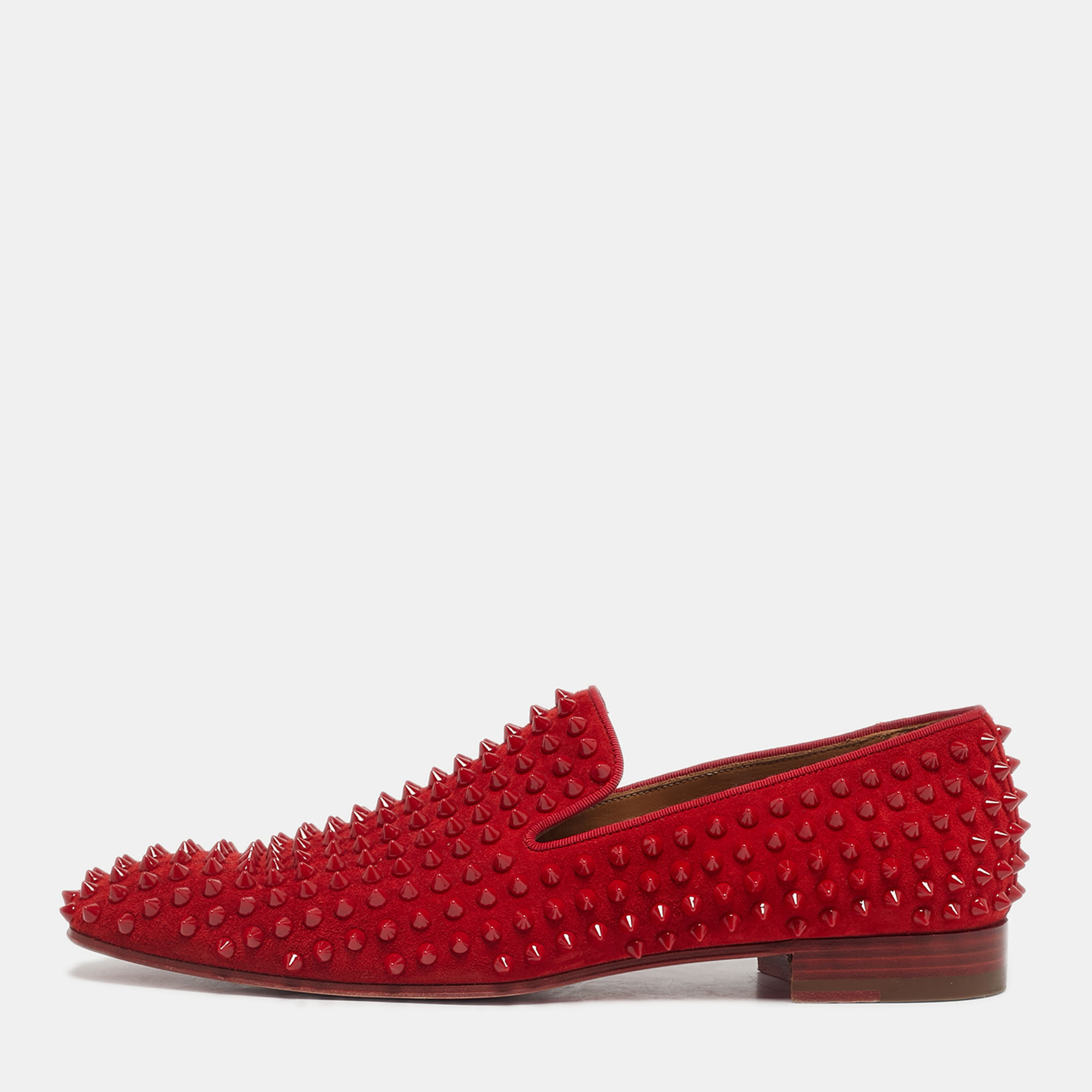 

Christian Louboutin Red Suede Dandelion Spikes Smoking Slippers Size
