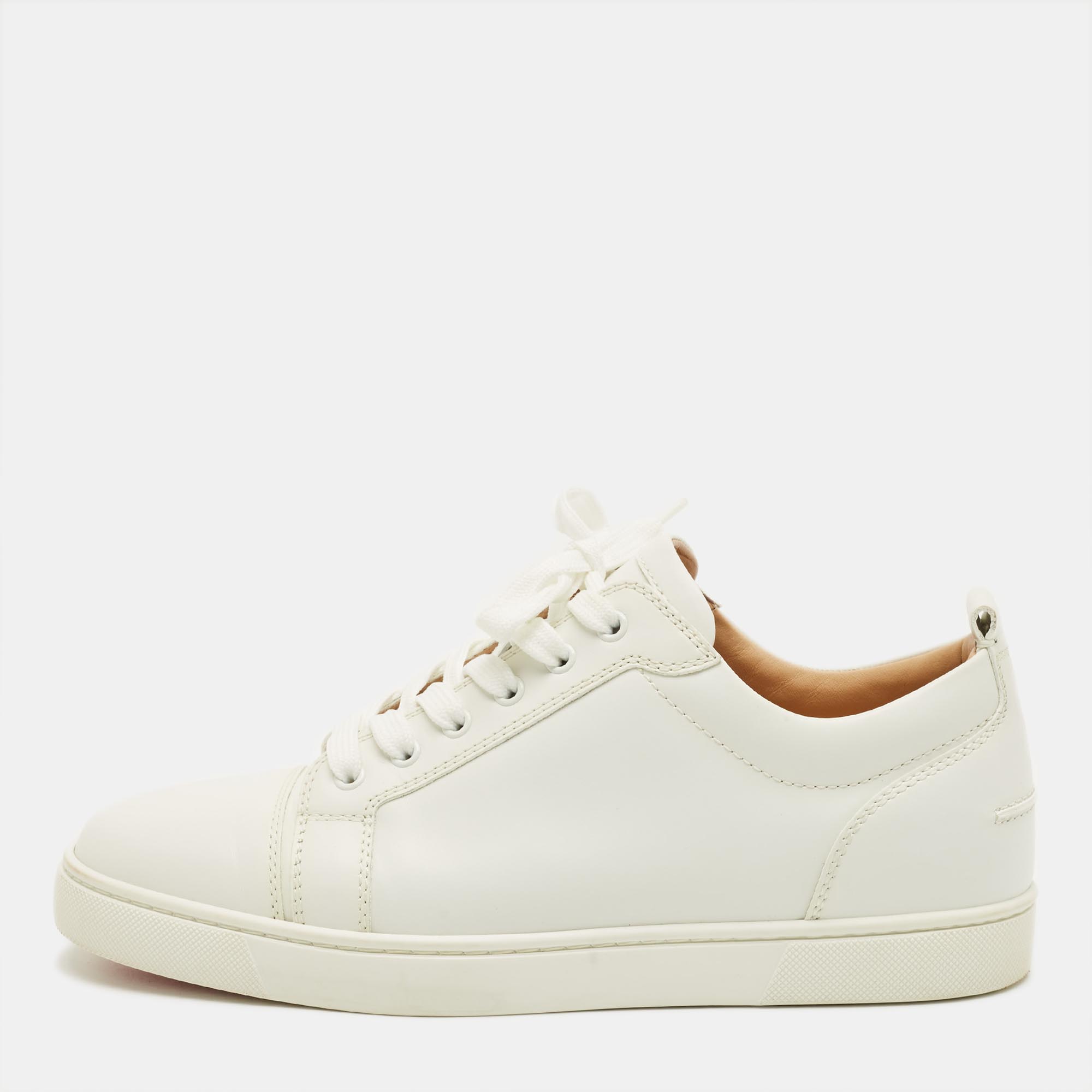 Pre-owned Christian Louboutin Louis Junior Size 43 White Leather Lace Up Sneakers