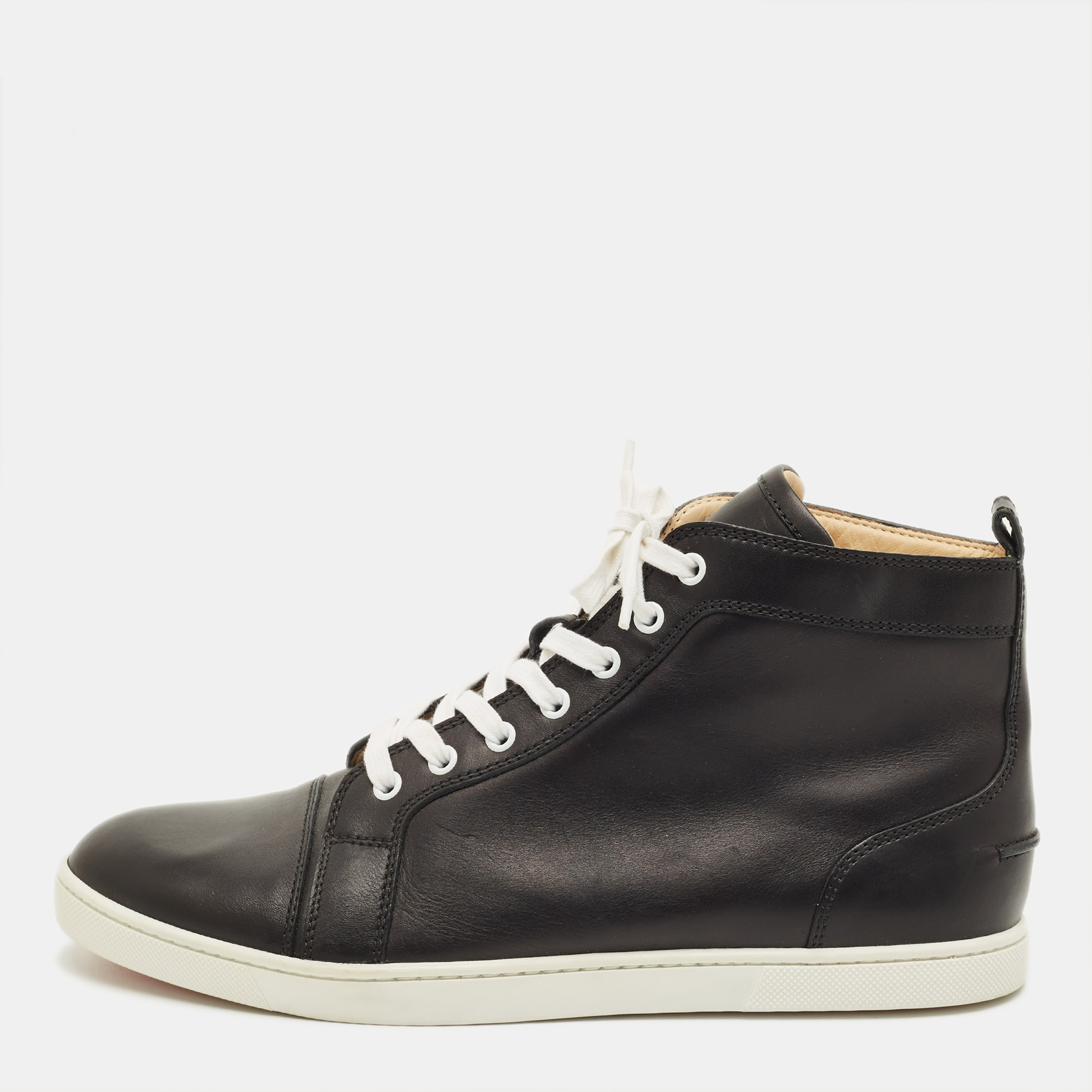 

Christian Louboutin Louis Flat Size  Black Leather High Top Sneakers