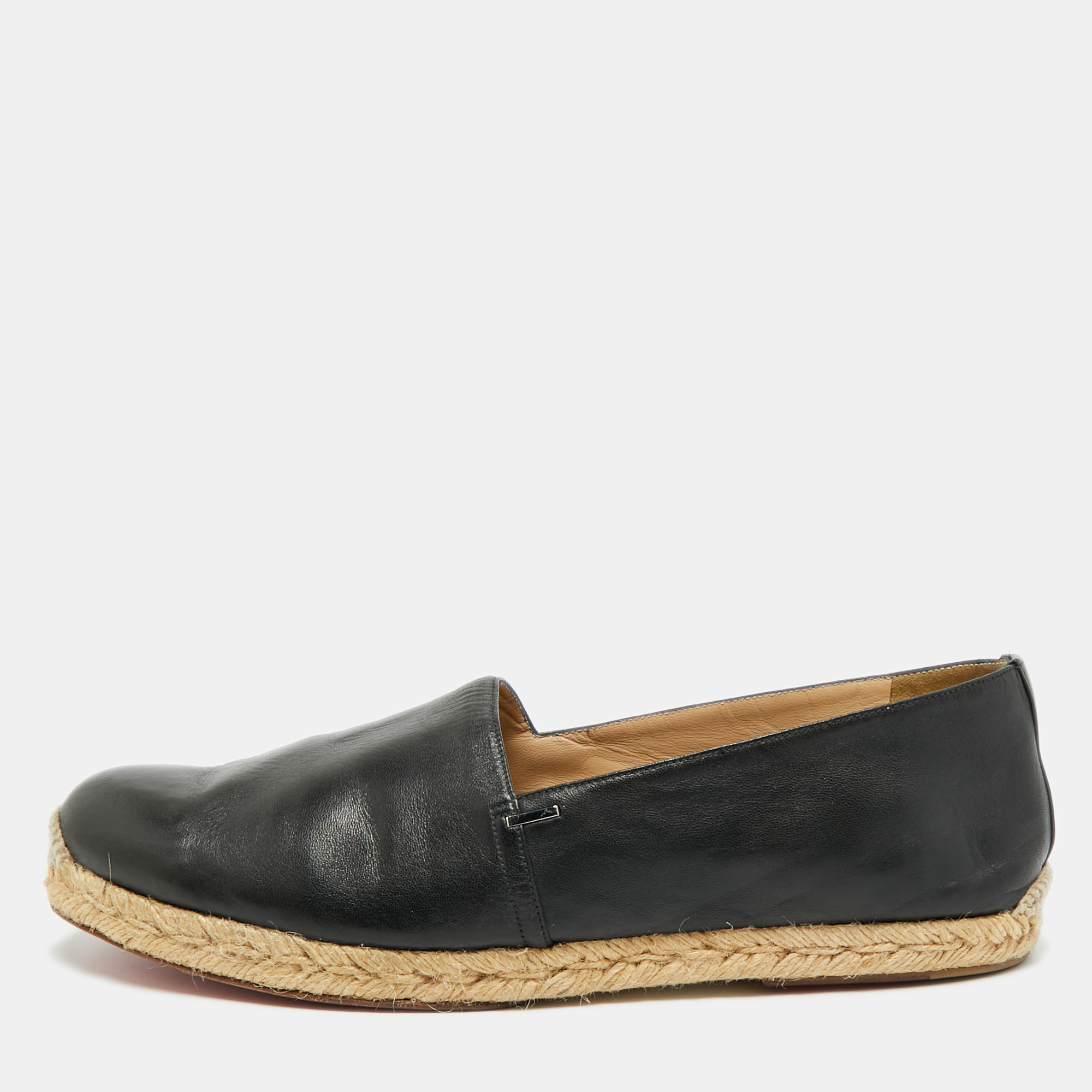 Click to view more detailed imagery on our partner's website Pre-owned Christian Louboutin Size 43 Black Leather Slip On Espadrille Flat