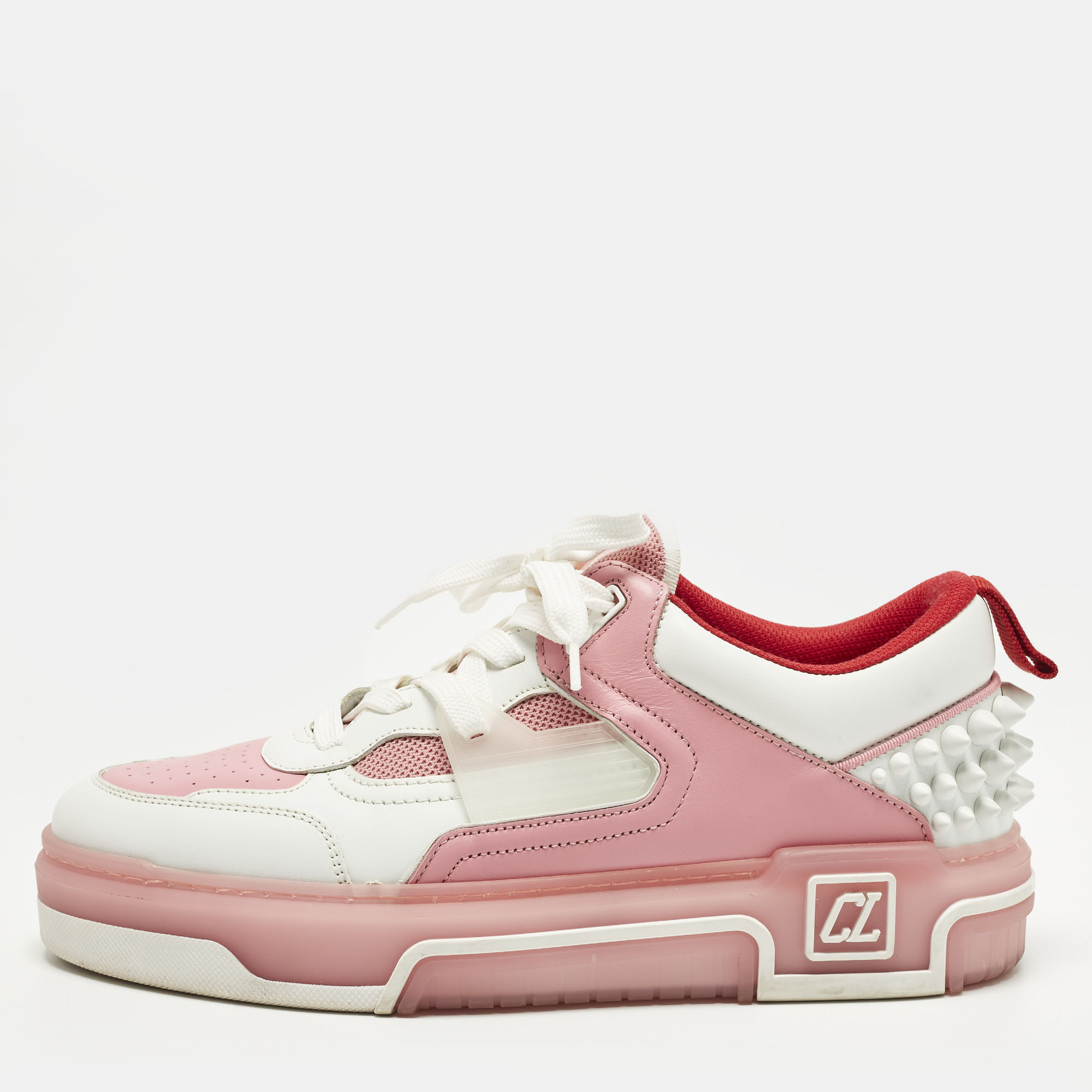 

Christian Louboutin Astroloubi Size  Pink/Whtite Fabric and Leather Lace Up Sneakers